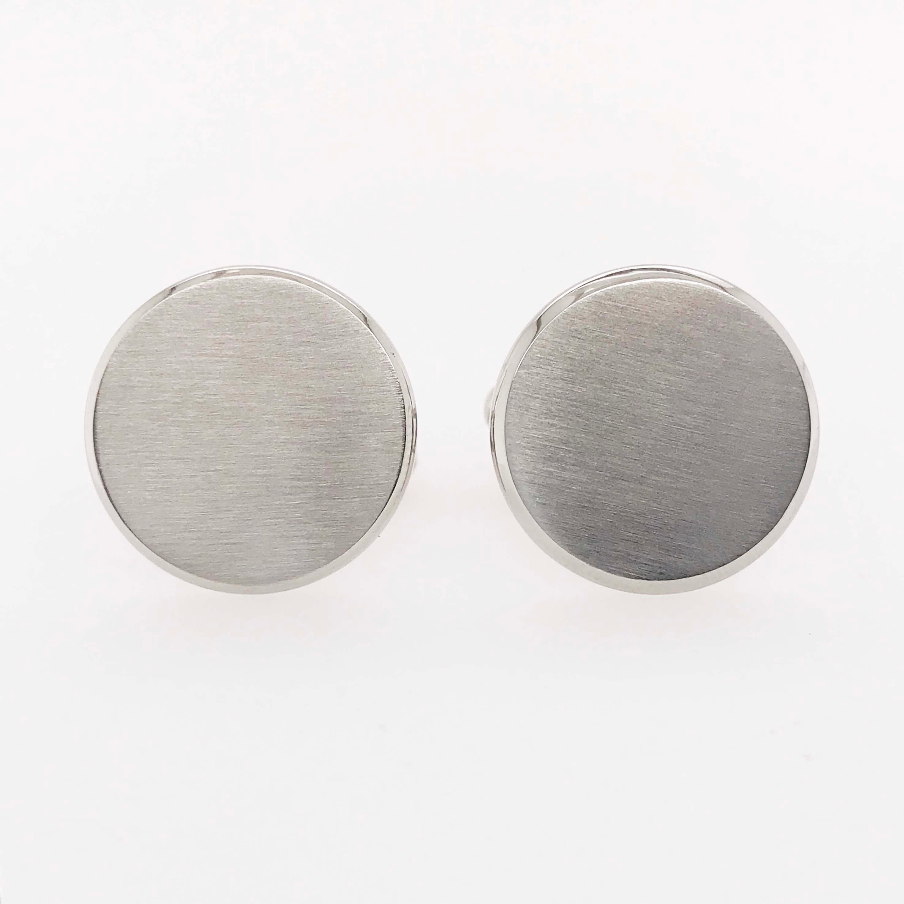 These satin, stainless steel cuff-links are stylish and modern! With a clean, hand-brushed finish on a circle shaped cuff-link. These men's cuff-links are versatile and go with any formal wear! The stainless steel cuff-links were carefully crafted