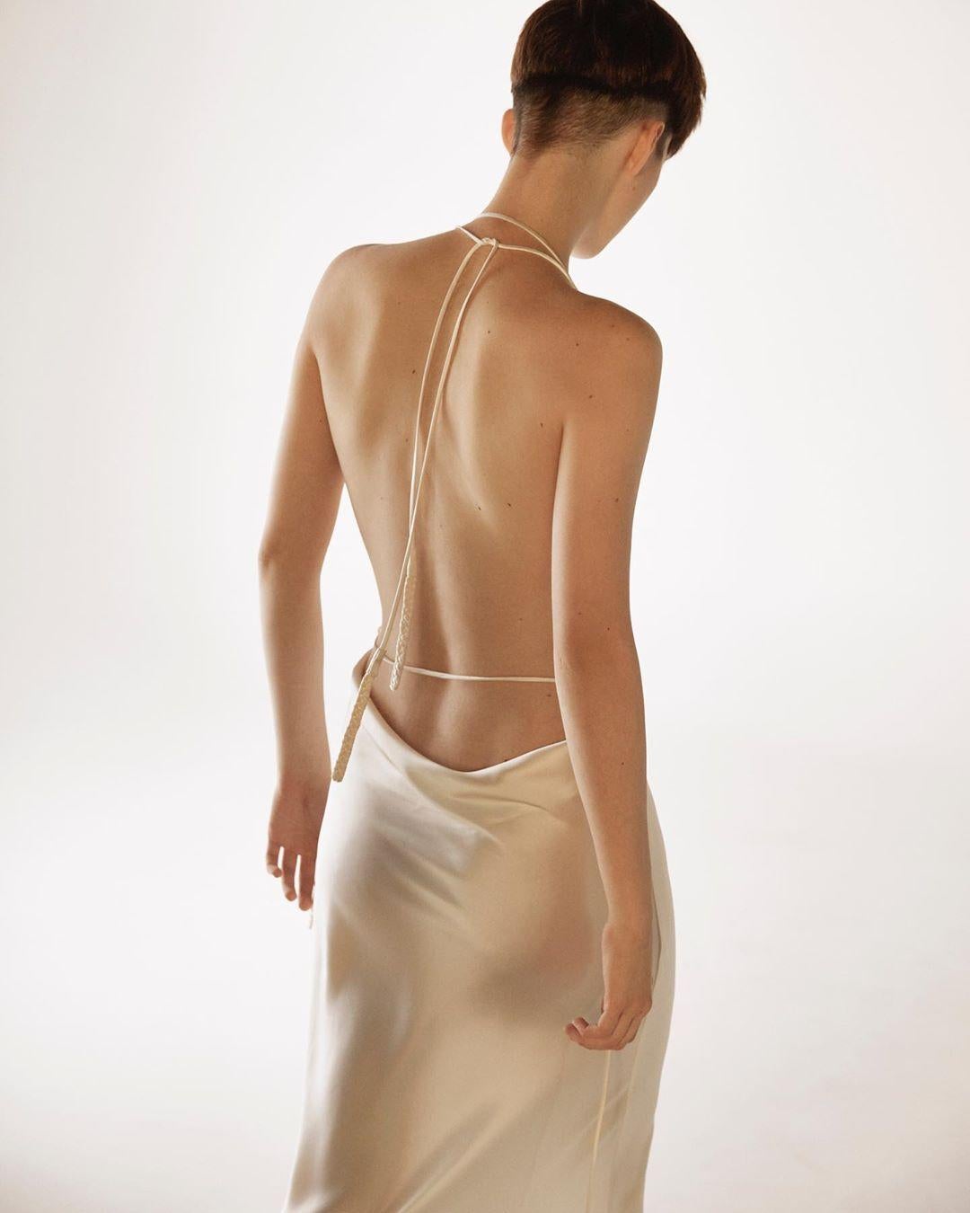 yellow silk backless dress