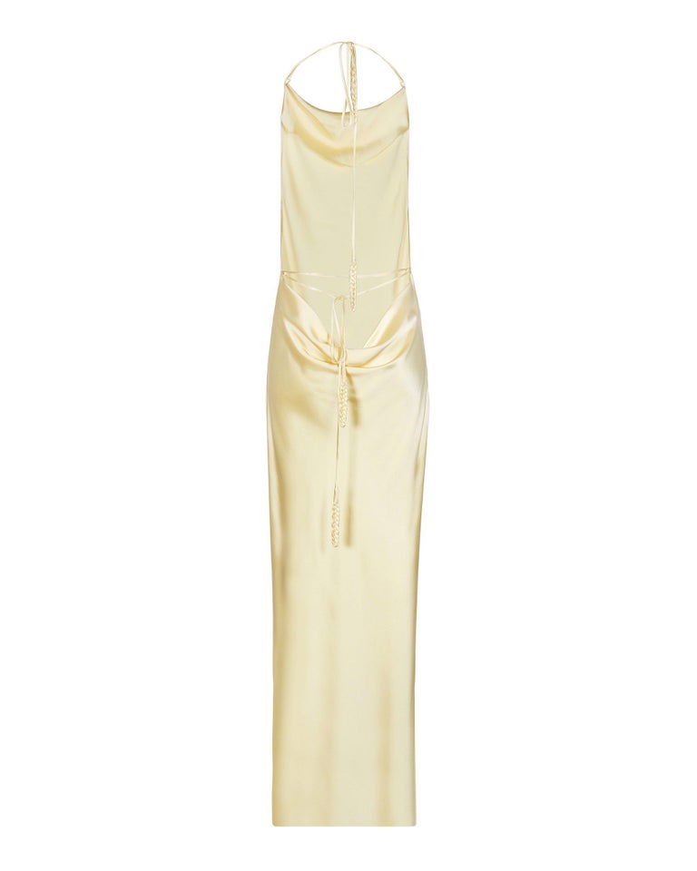 Bevza satin silk floor length backless halter neck maxi yellow slip dress  gown at 1stDibs | yellow silk backless dress, bevza silk dress, yellow satin  dress