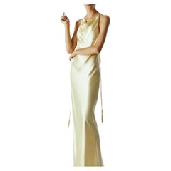 Bevza satin silk floor length backless halter neck maxi yellow slip dress gown