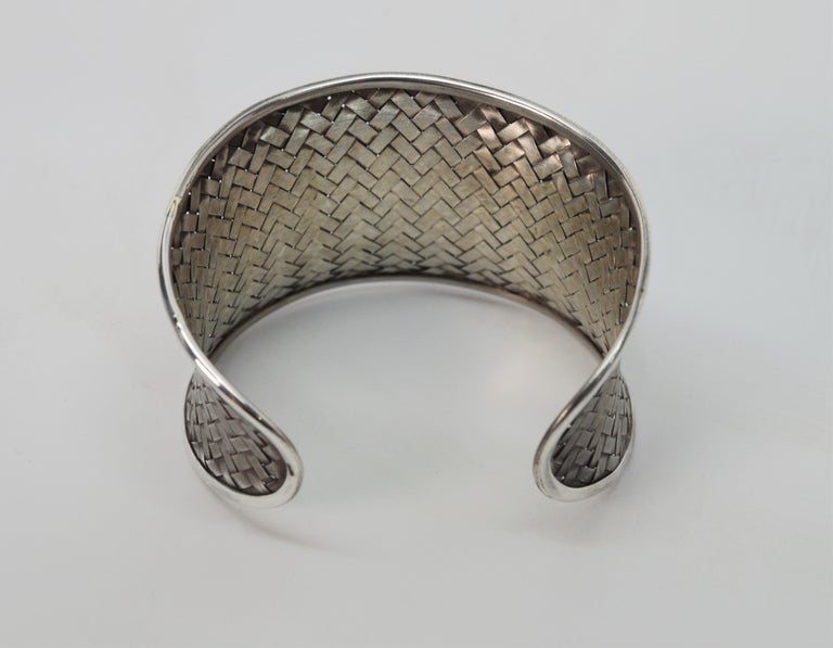 Satin Silver Basket Weave Cuff Bracelet For Sale at 1stDibs