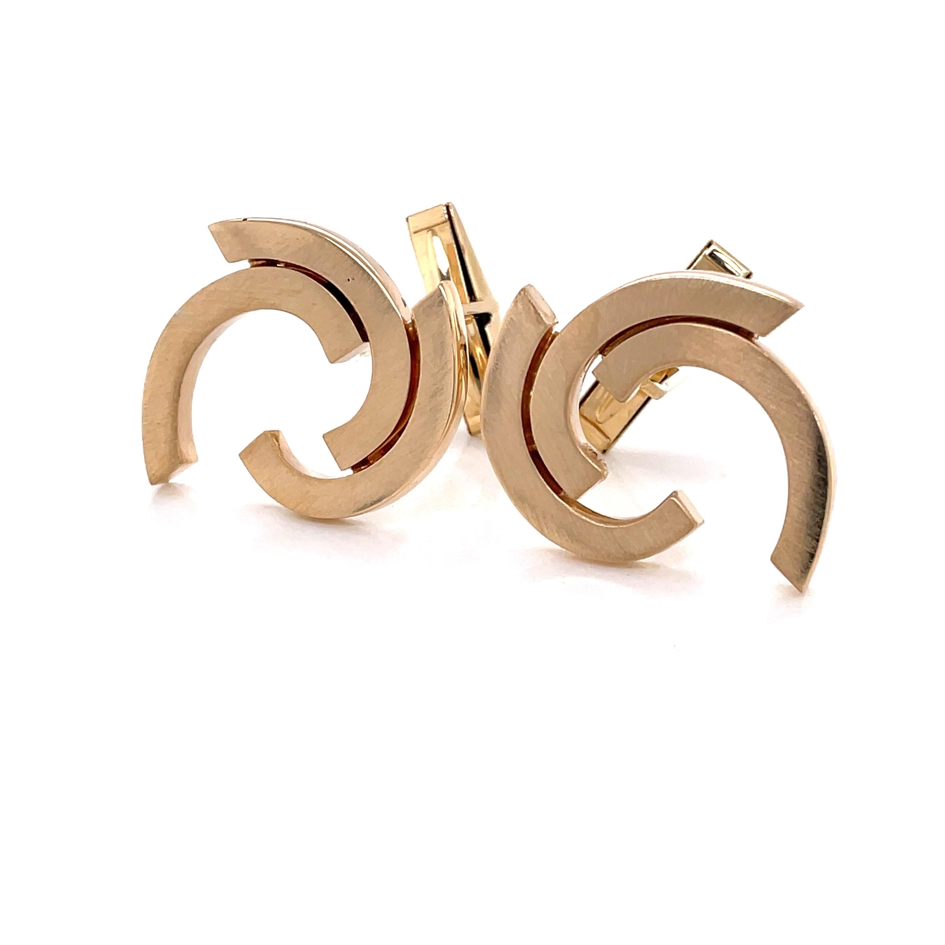 Women's or Men's Satin Swirls of Gold Cuff Links  For Sale