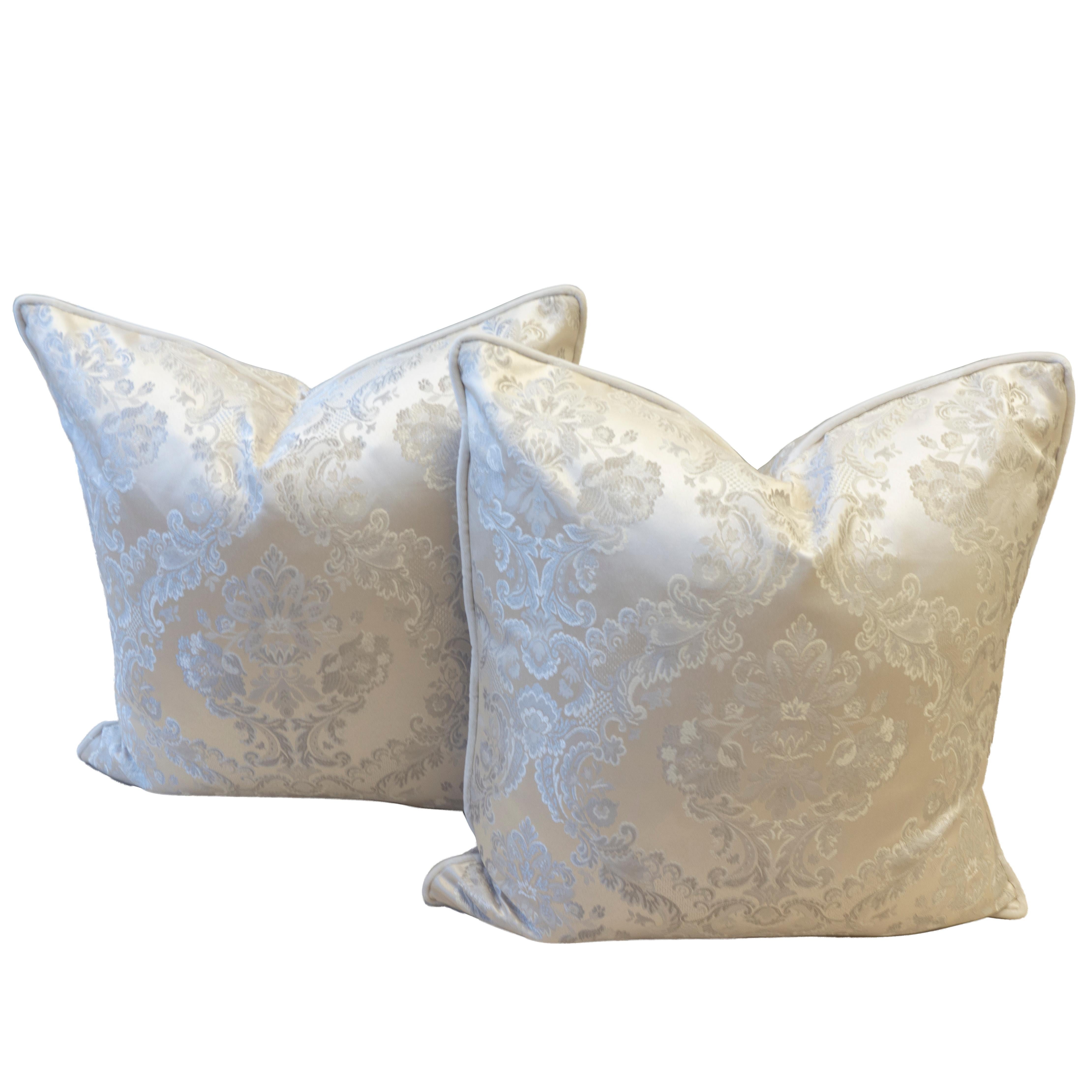 Satin Throw Pillow With Embroidered Damask Pattern For Sale At 1stdibs