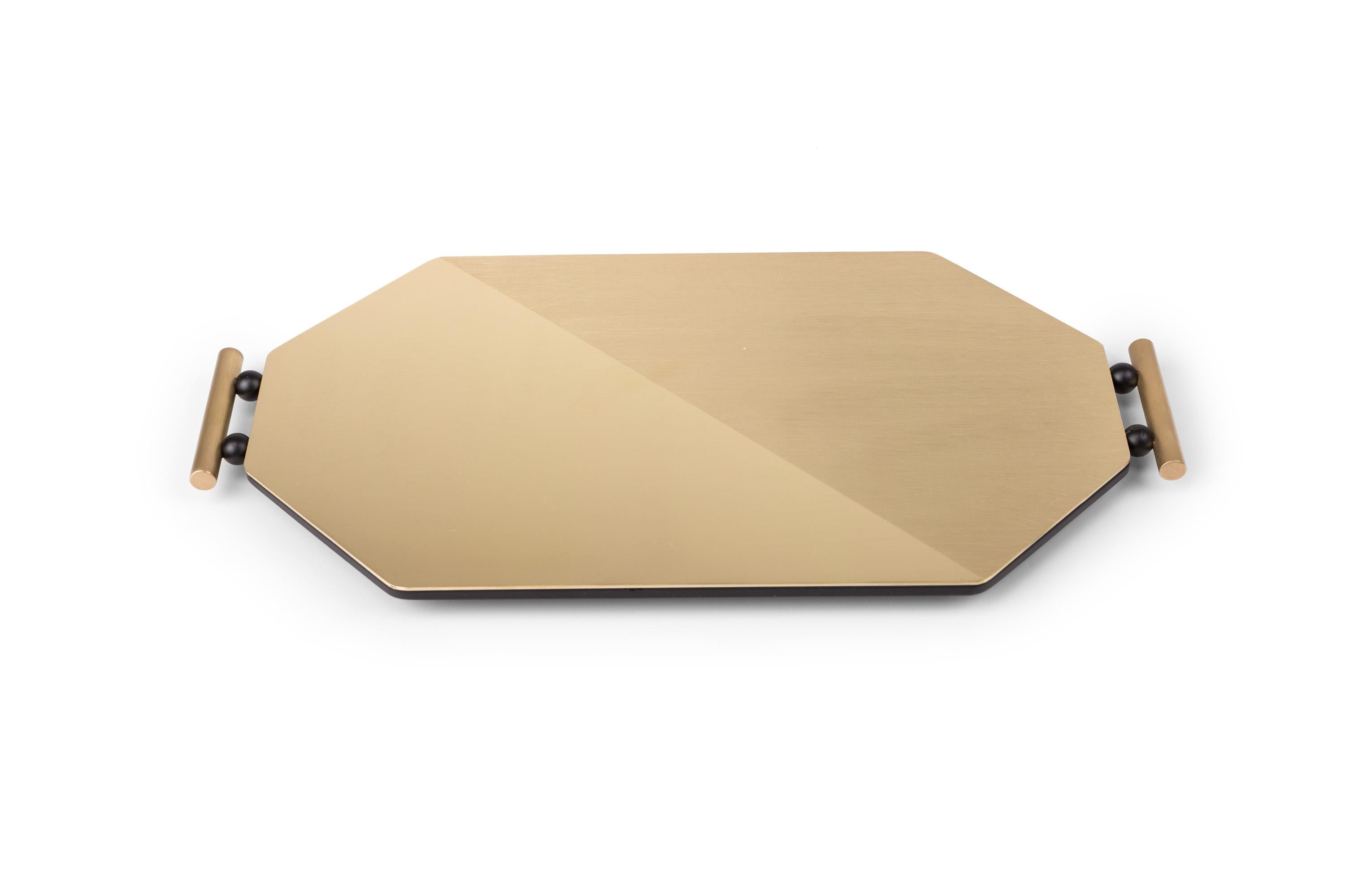 Italian Hexagon Brushed and Polished Copper ''Satin'' Tray by Mingardo For Sale