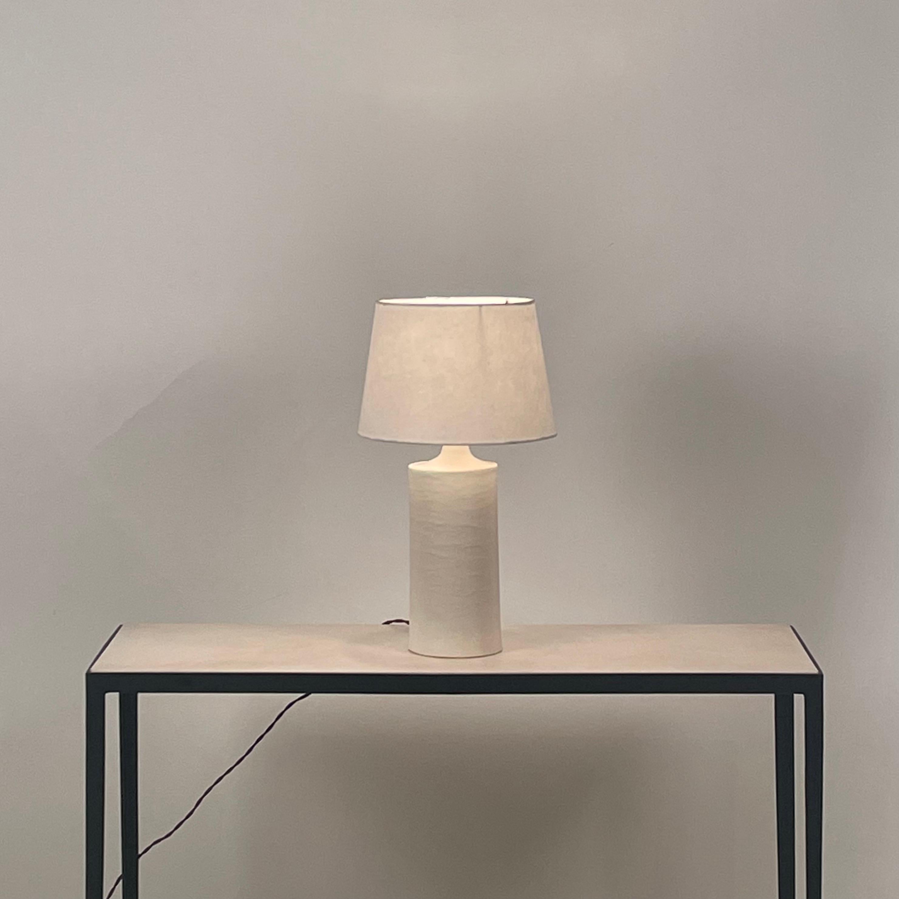 Modern Satin White 'Rouleau' Ceramic Table Lamp by Design Frères For Sale