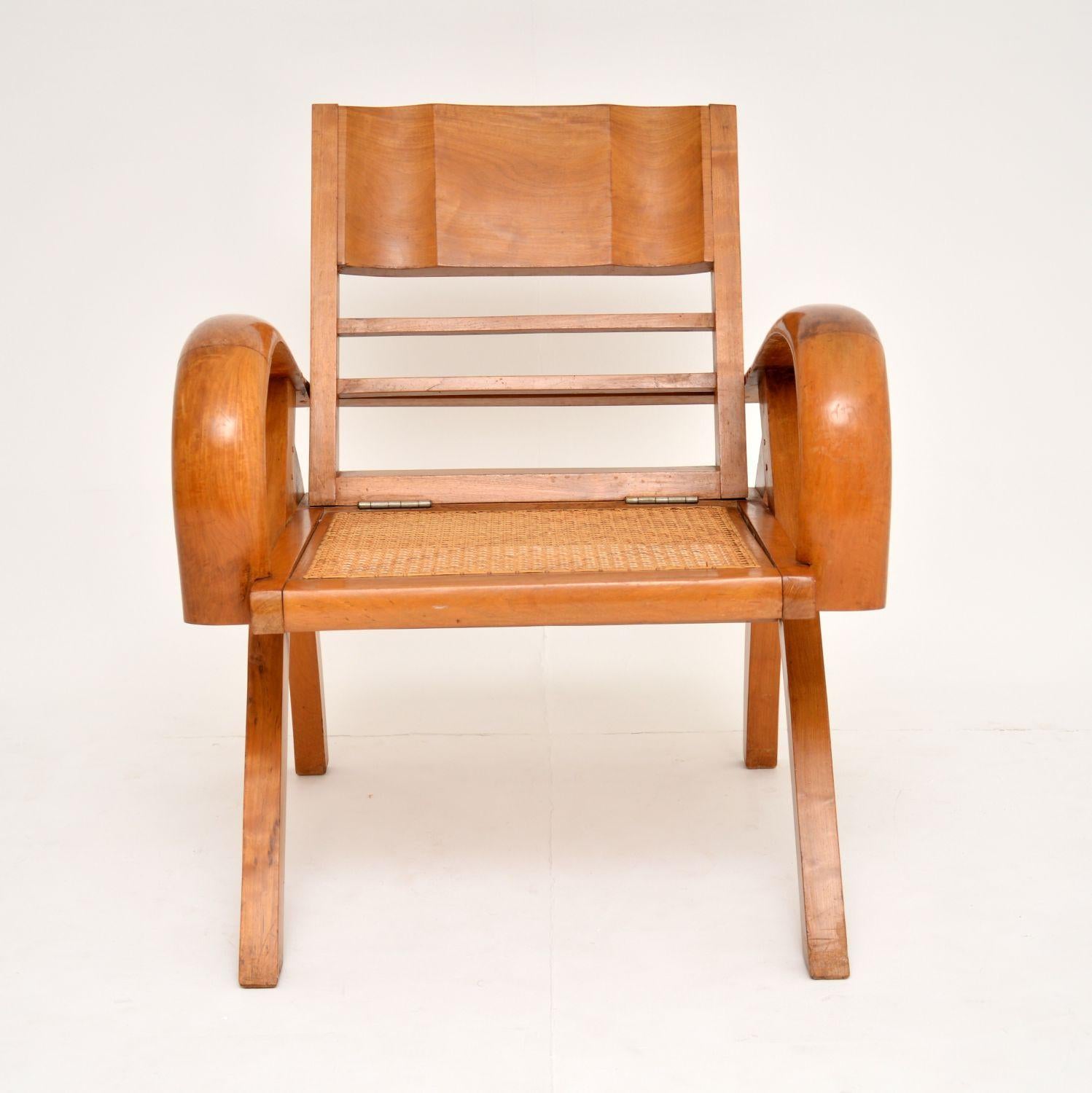 Mid-Century Modern Satin Wood and Cane Vintage Satin Wood Armchair