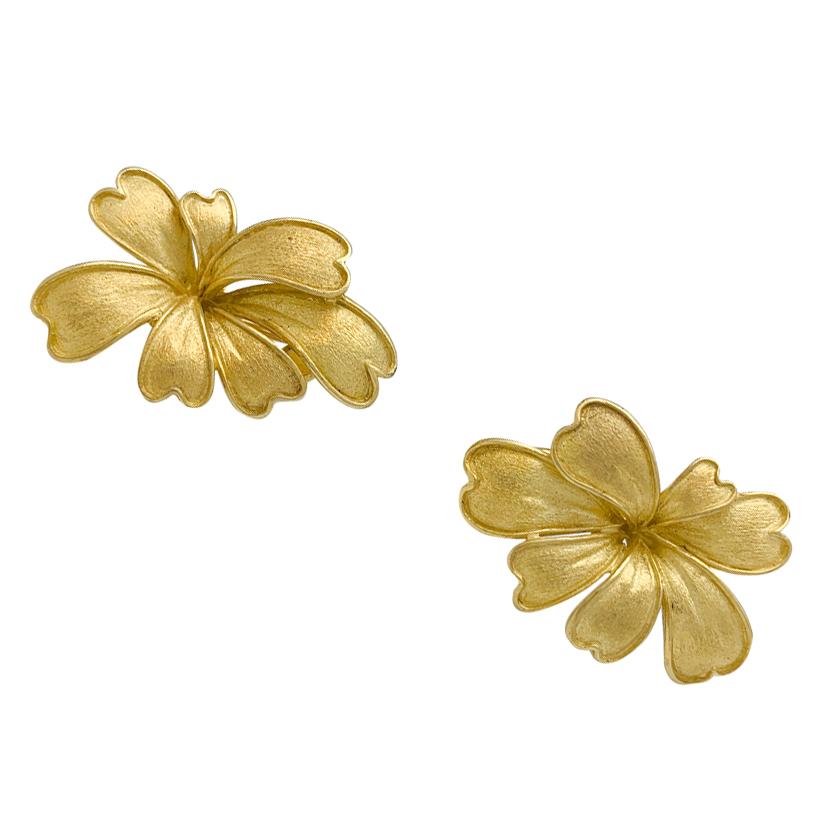 Art Nouveau Satin Yellow Gold Flower Earrings