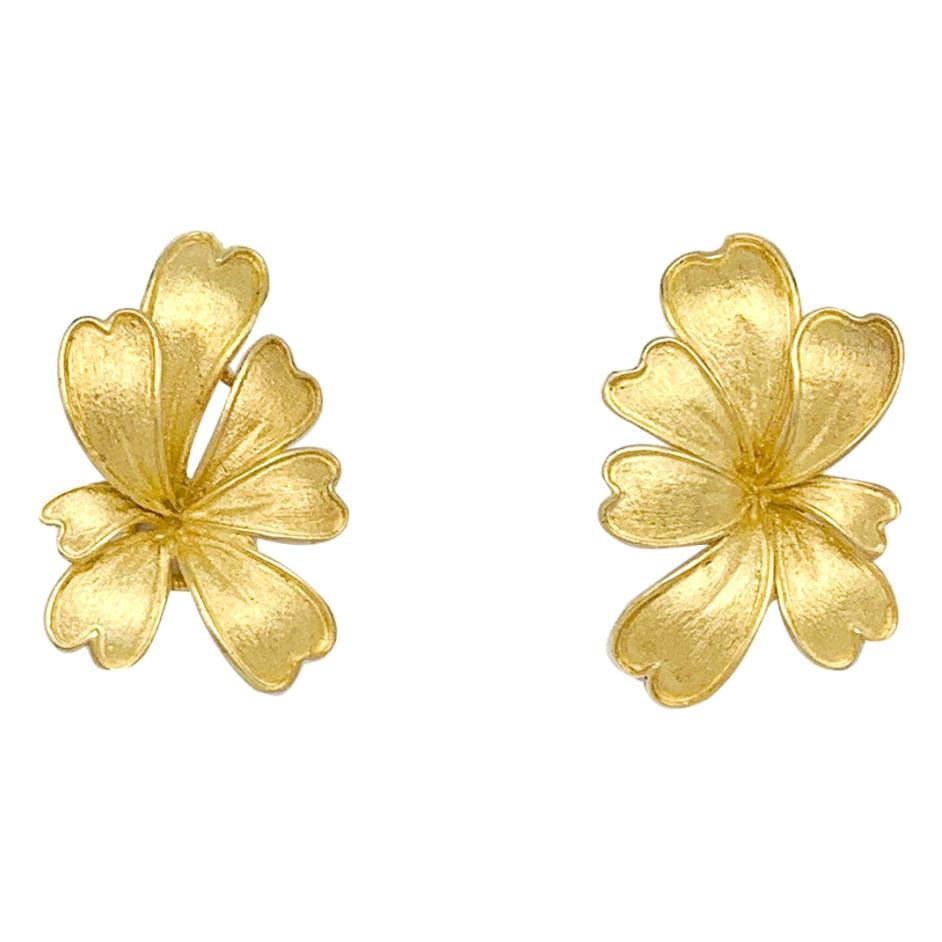 Satin Yellow Gold Flower Earrings