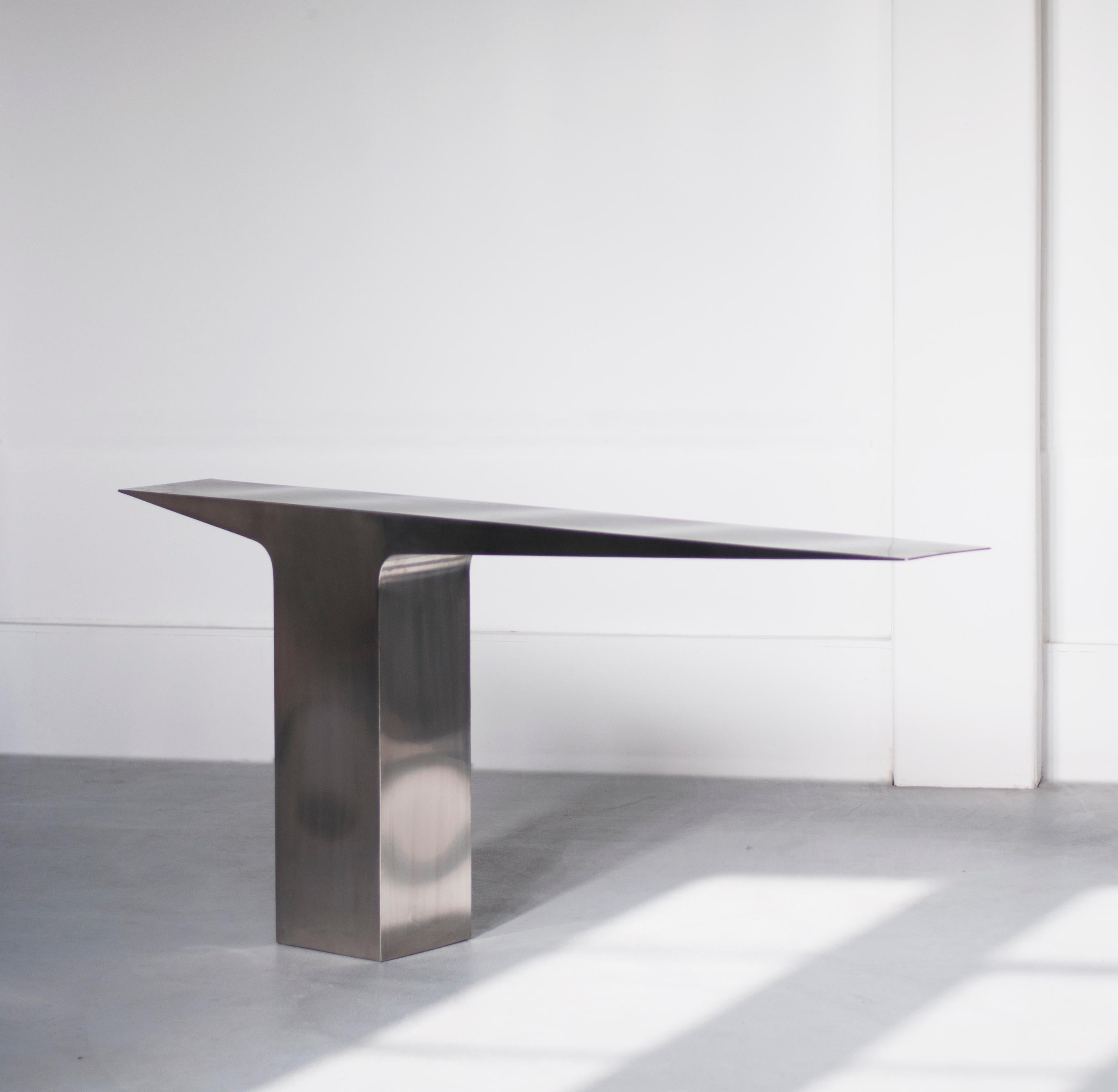Post-Modern Satinated Blade Console by Pol Quadens For Sale