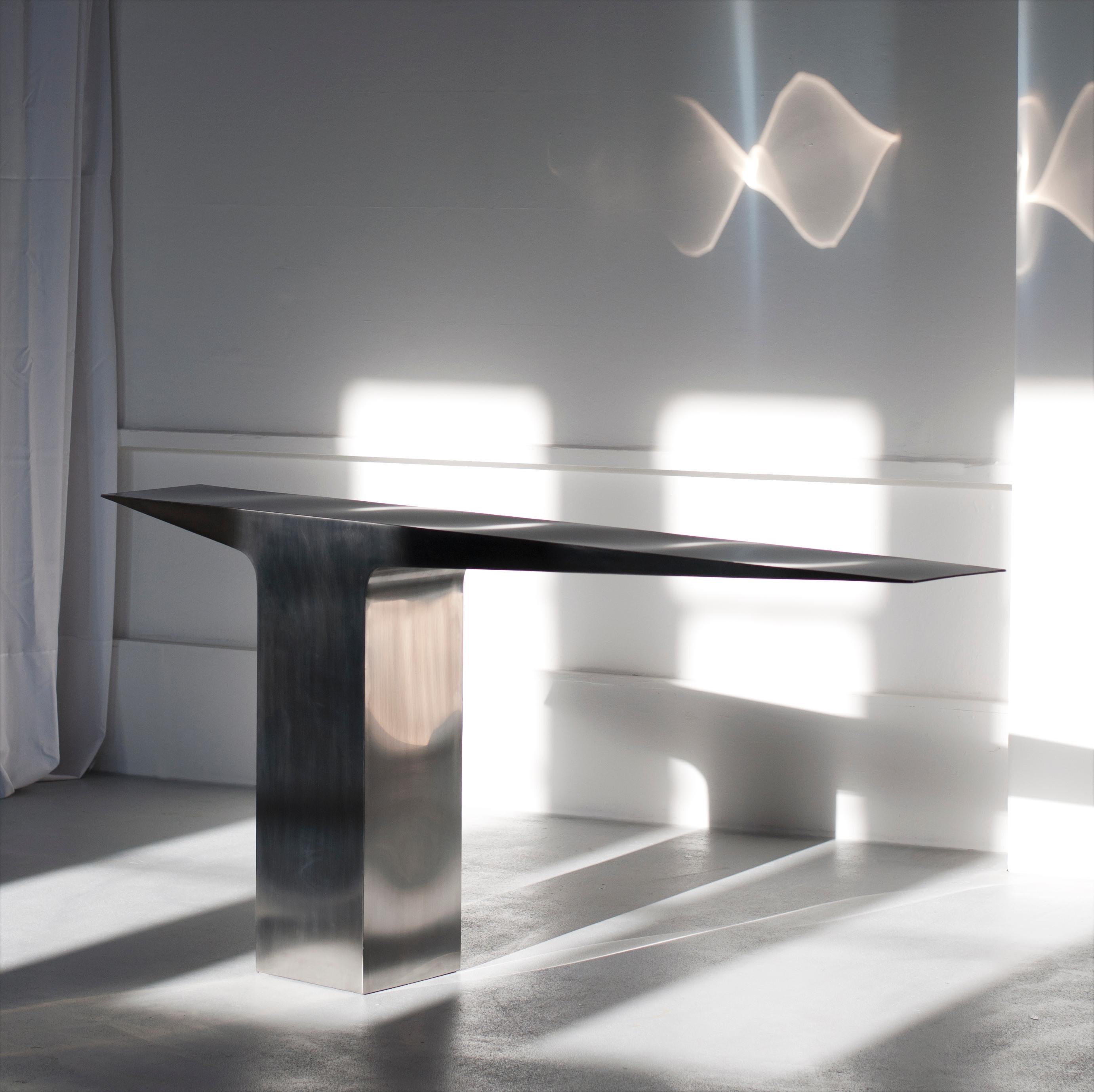 Satinated Blade Console by Pol Quadens In New Condition For Sale In Geneve, CH
