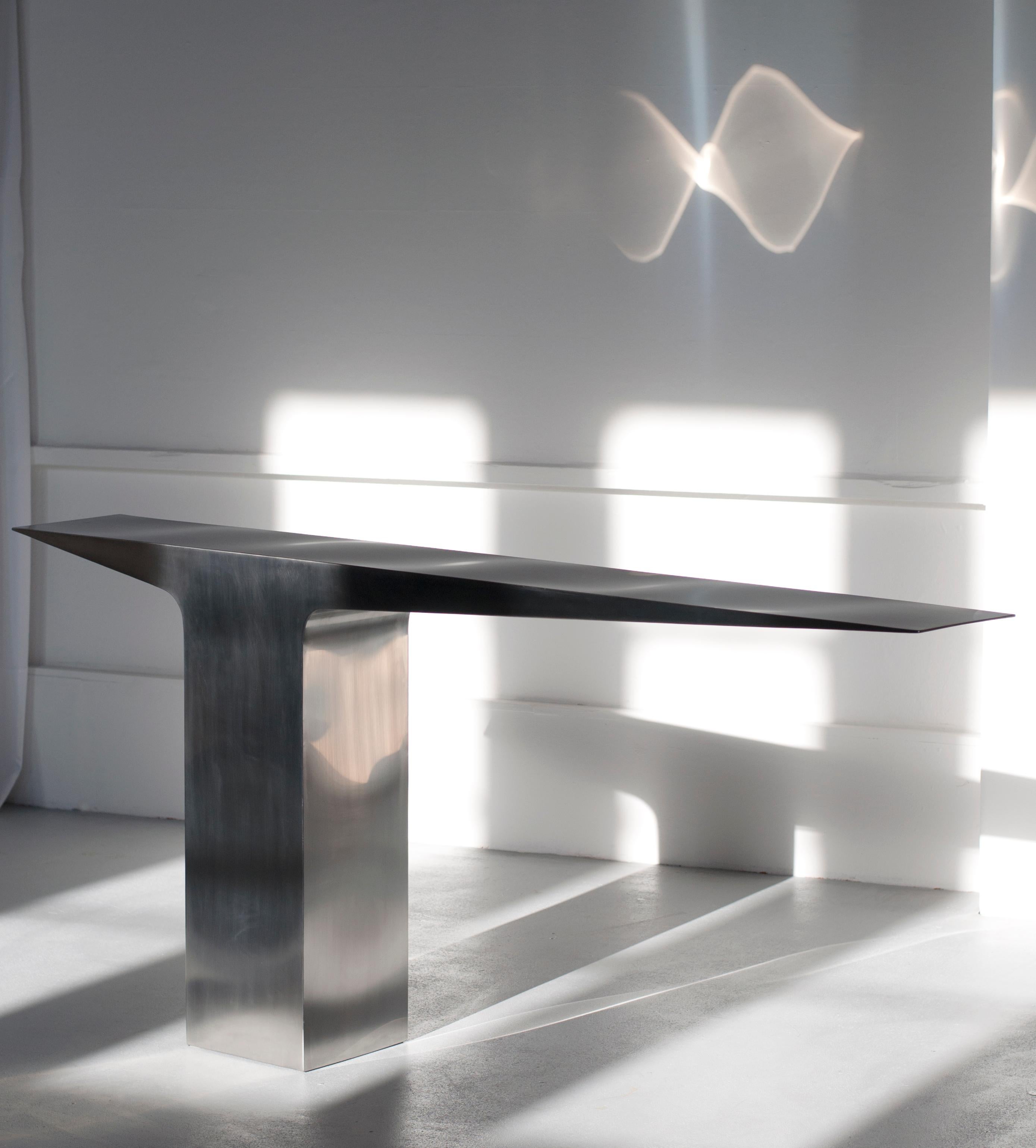 Contemporary Satinated Blade Console by Pol Quadens For Sale