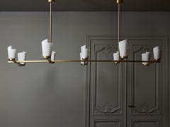 Satinated Brass and Alabaster Spiral Shades Ten Arms of Light Chandelier