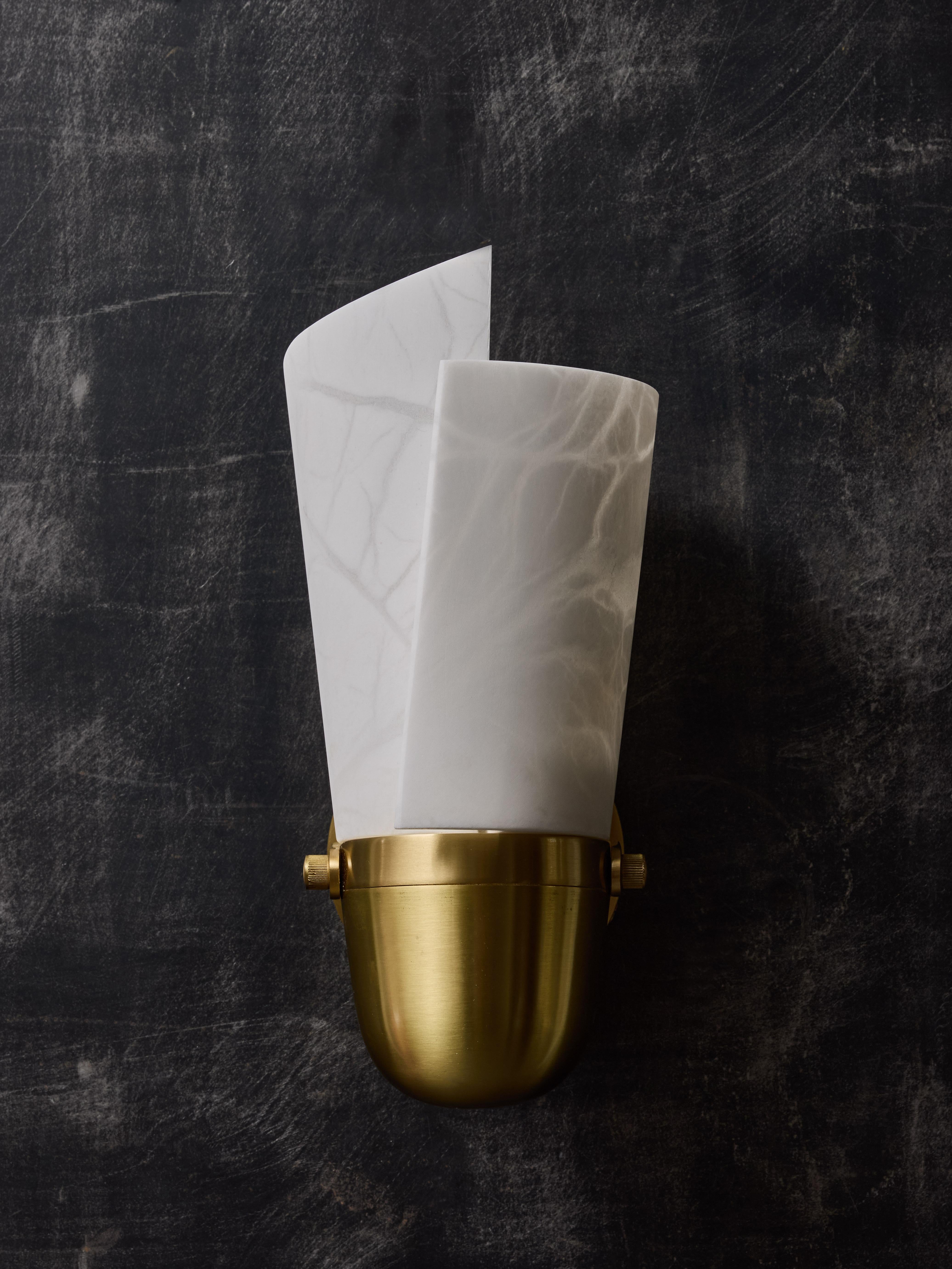 Italian Satinated Brass and Alabaster Spiral Shades Wall Sconces For Sale