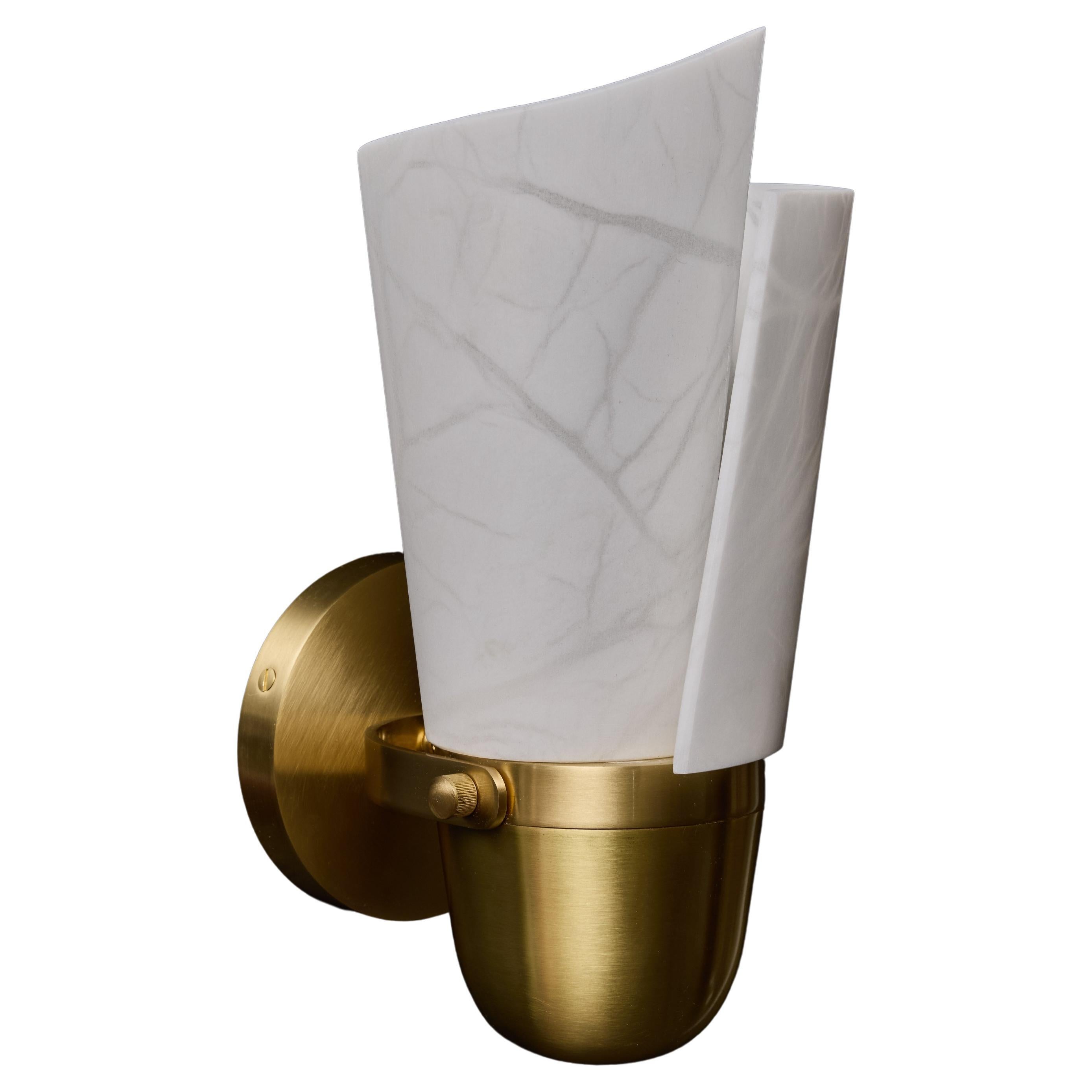 Satinated Brass and Alabaster Spiral Shades Wall Sconces