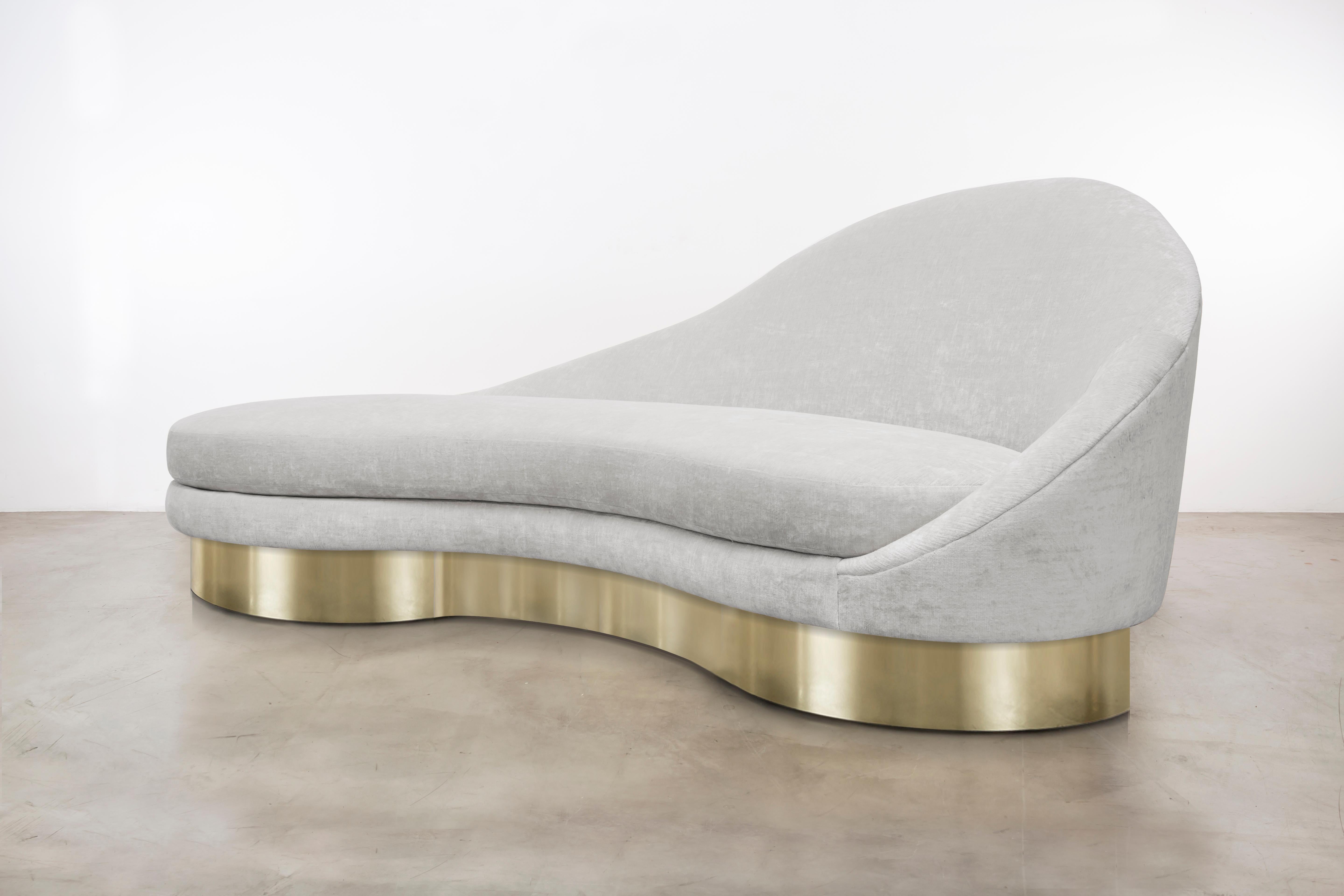 American SATINE SOFA - Modern Asymmetrical Sofa in Linen Velvet and a Metal Plinth Base
