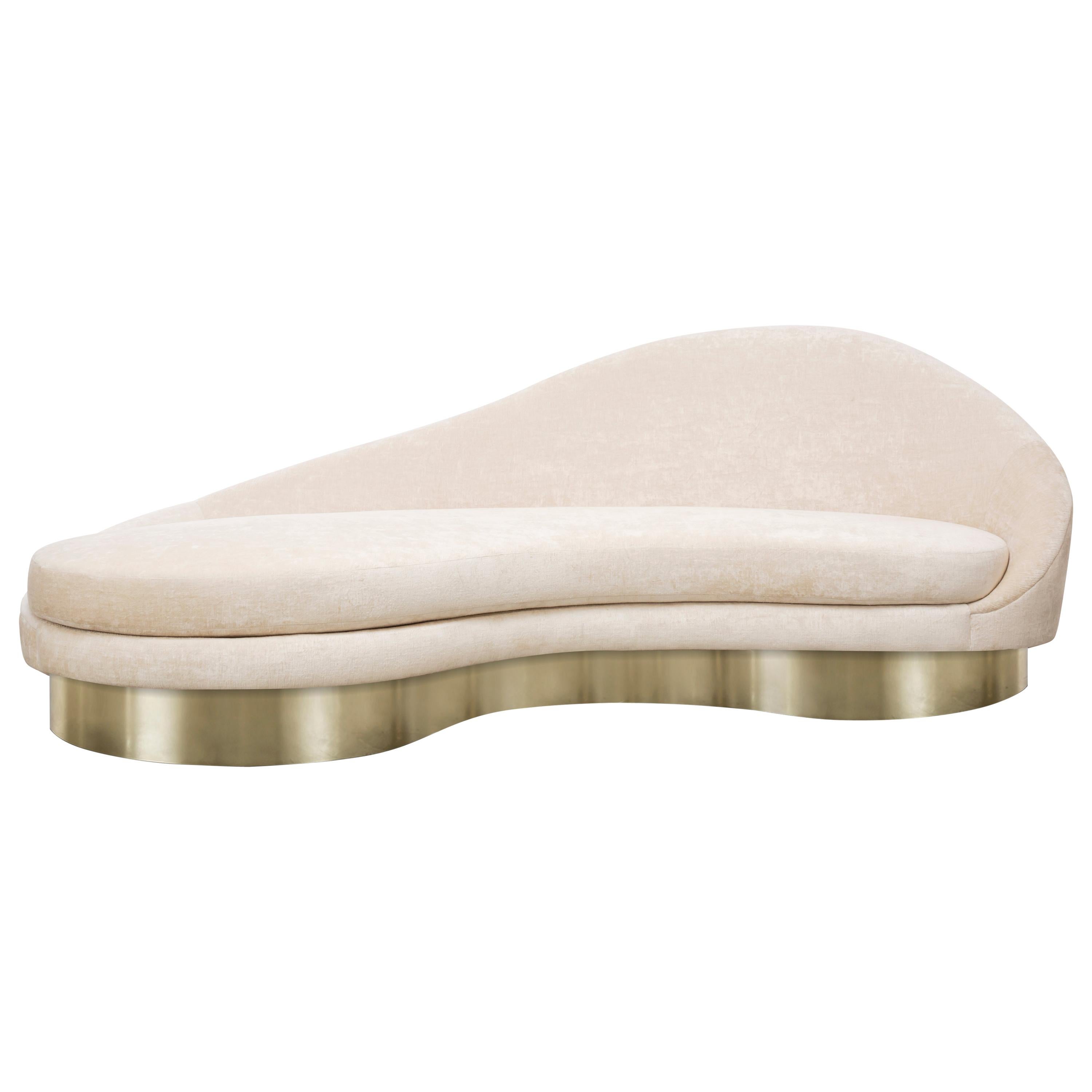 SATINE SOFA - Modern Asymmetrical Sofa in Linen Velvet and a Metal Plinth Base