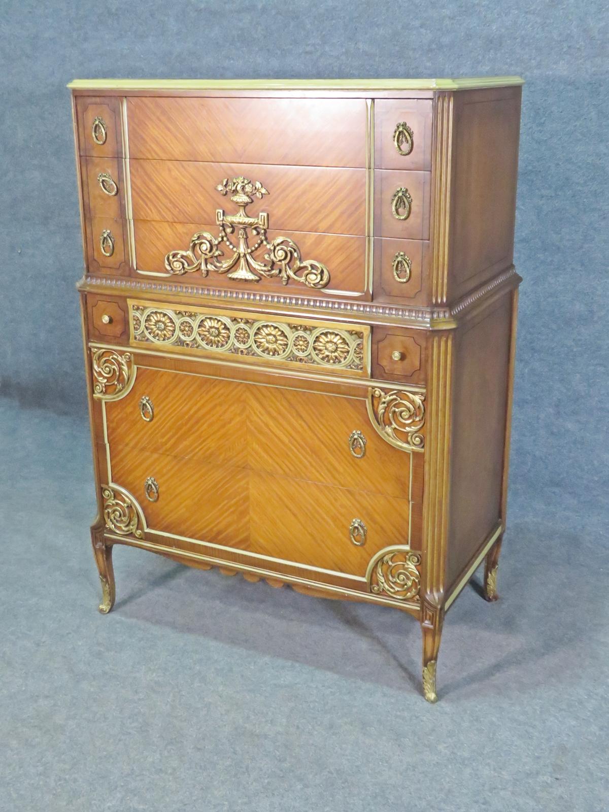 Satinwood 1920s American French Louis XV Style Tall Dresser, Circa 1920 In Good Condition In Swedesboro, NJ