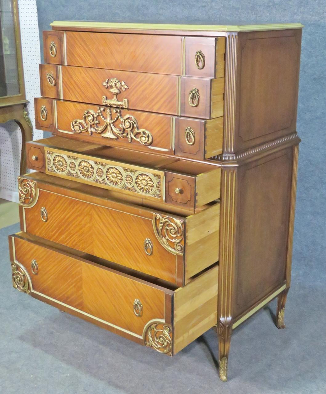Early 20th Century Satinwood 1920s American French Louis XV Style Tall Dresser, Circa 1920