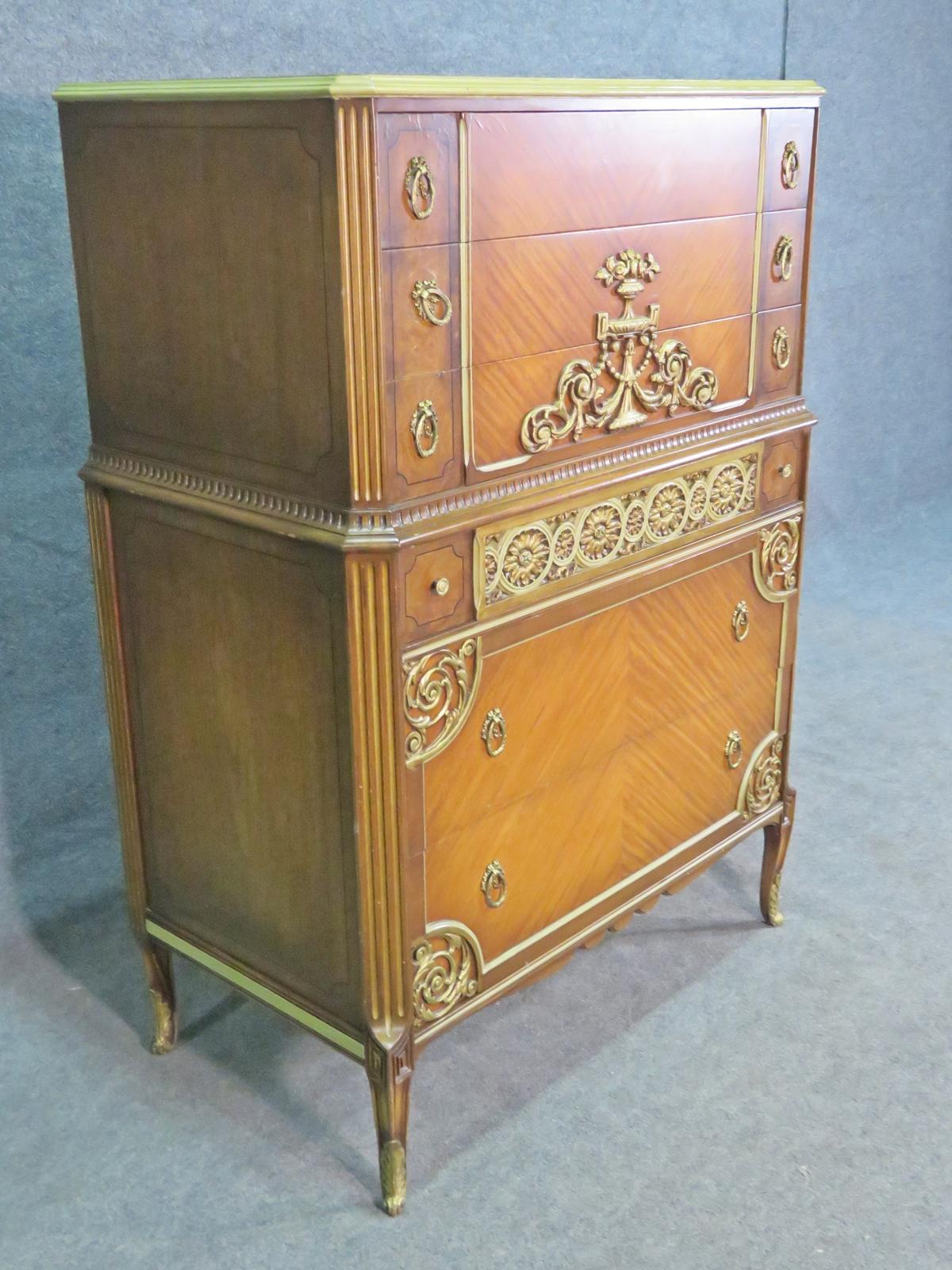 Satinwood 1920s American French Louis XV Style Tall Dresser, Circa 1920 4