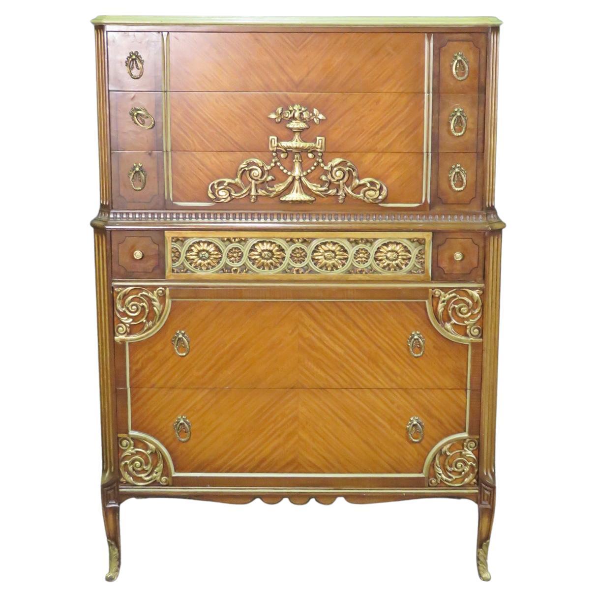 Satinwood 1920s American French Louis XV Style Tall Dresser, Circa 1920