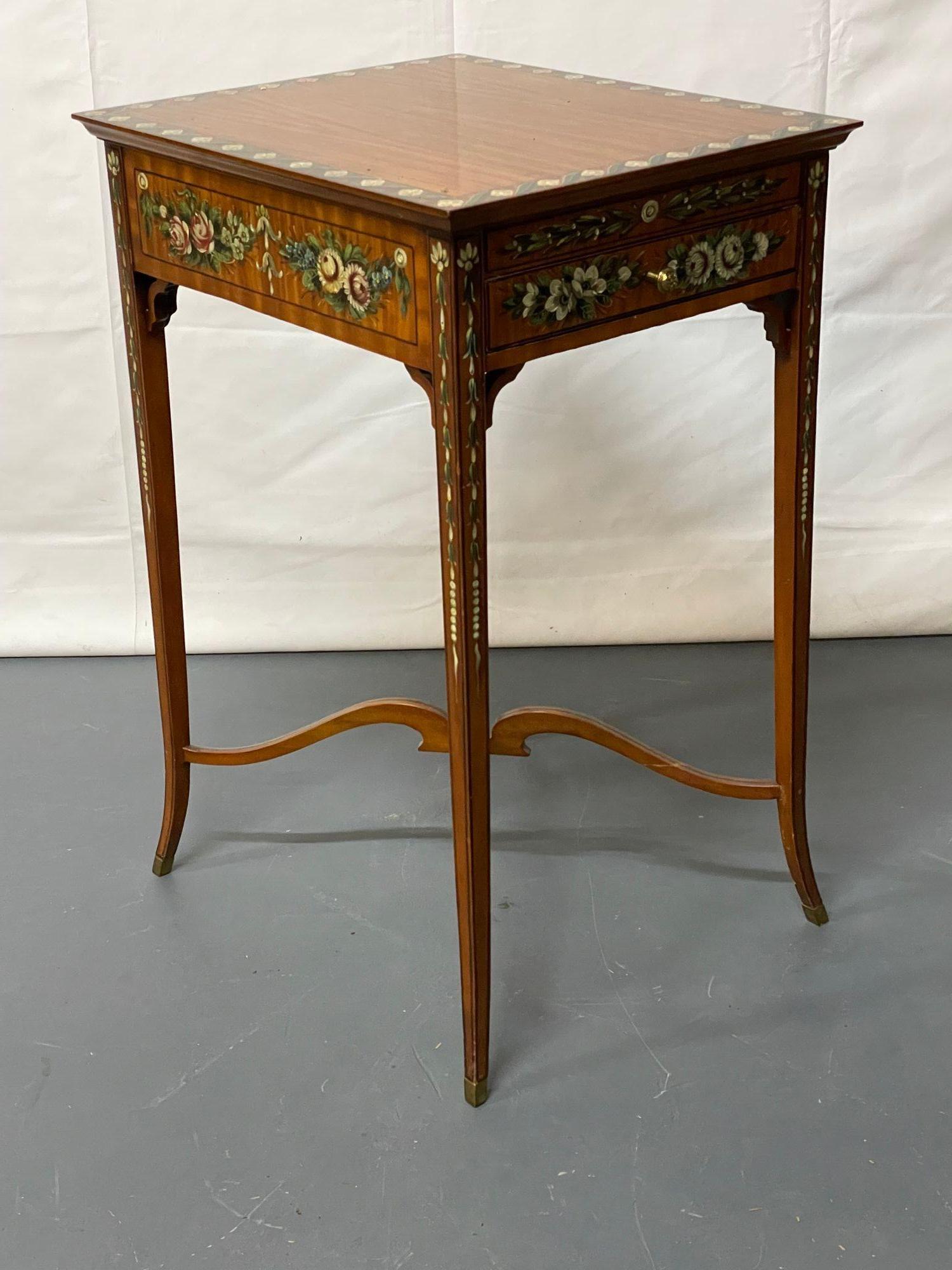 Philippine Satinwood Adams Style Inlaid End / Side / Bedside Table, Maitland Smith