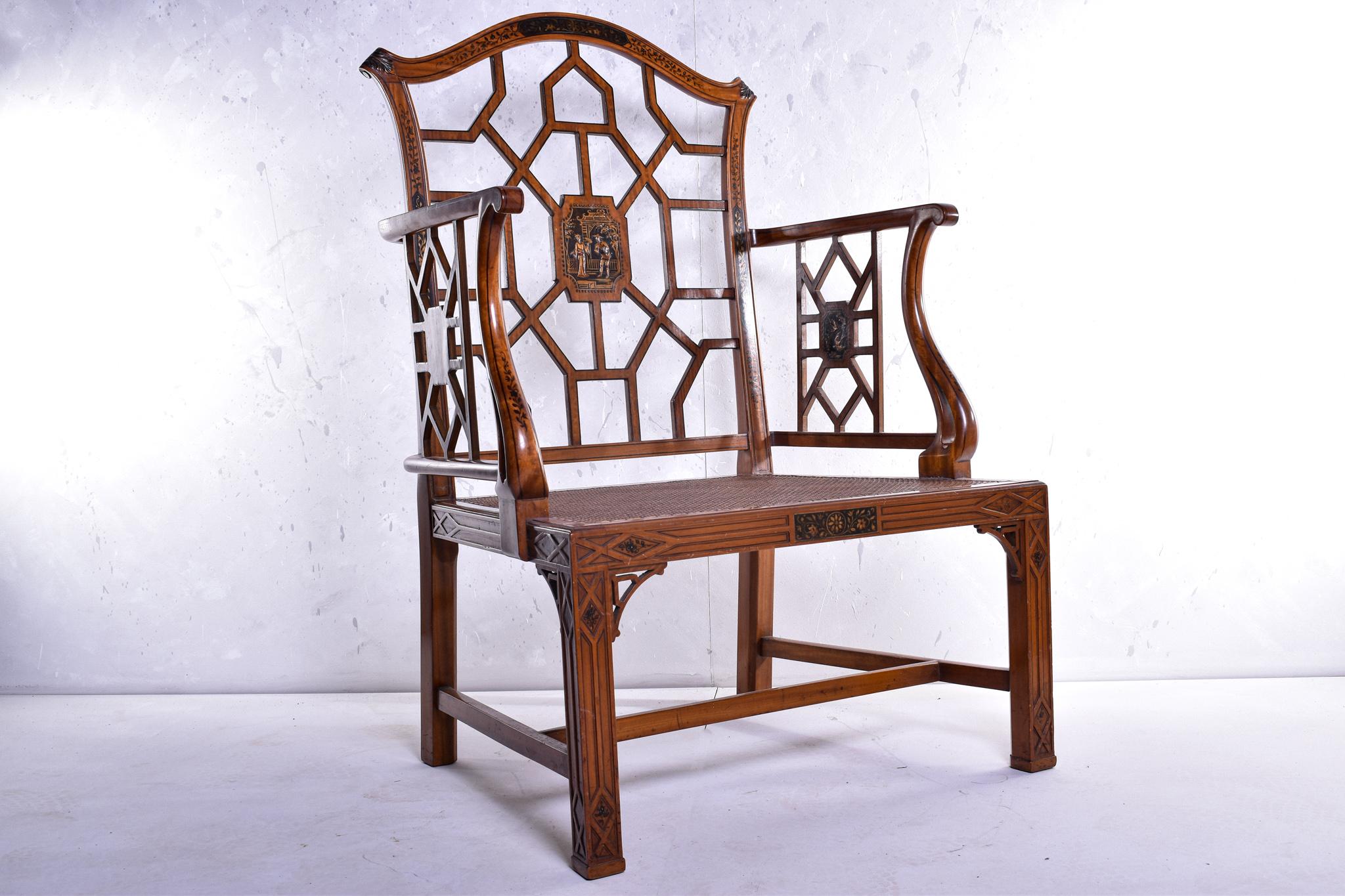 European Satinwood and Japanned Chinese Chippendale Style Armchair