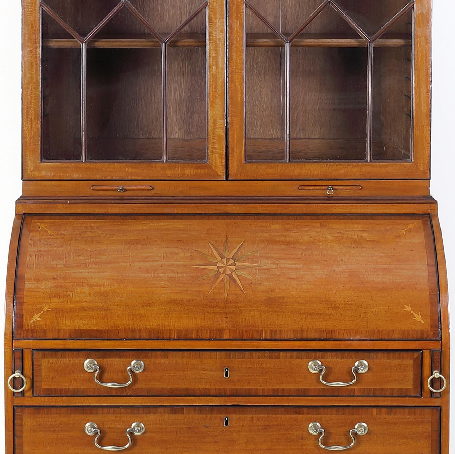 Sheraton Satinwood and Mahogany 18th Century Bureau Bookcase Attributable to Thomas Shear For Sale