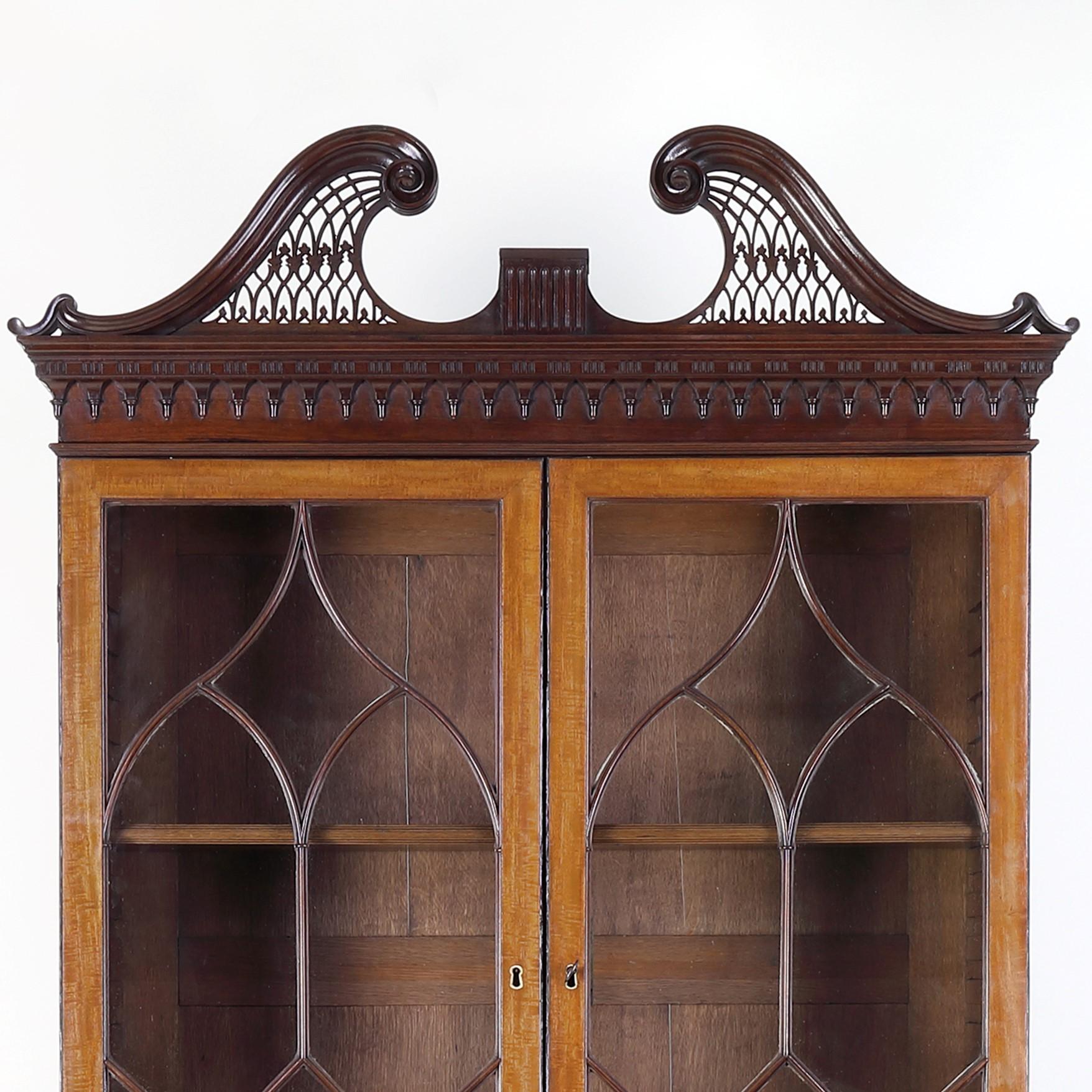 English Satinwood and Mahogany 18th Century Bureau Bookcase Attributable to Thomas Shear For Sale