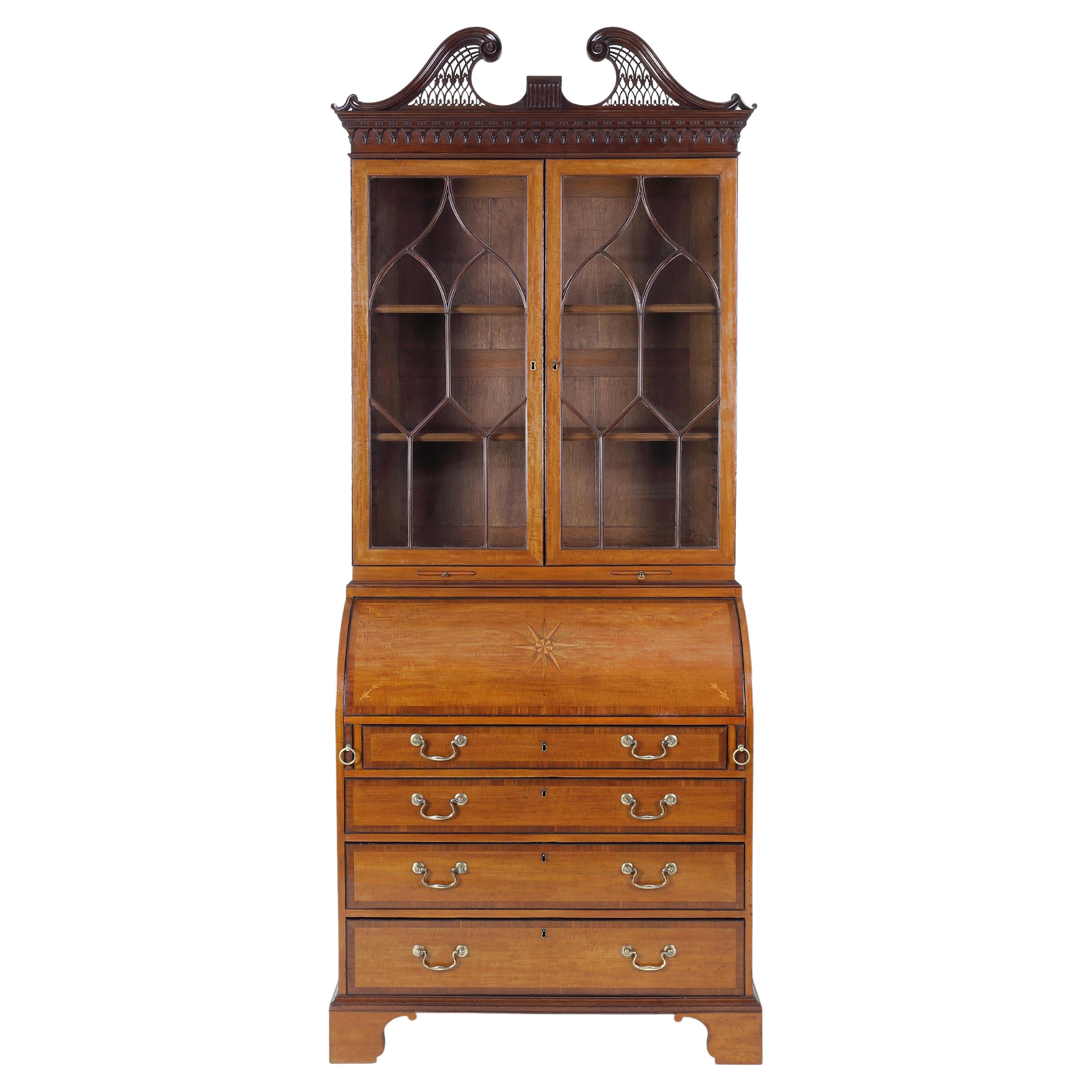 Satinwood and Mahogany 18th Century Bureau Bookcase Attributable to Thomas Shear For Sale