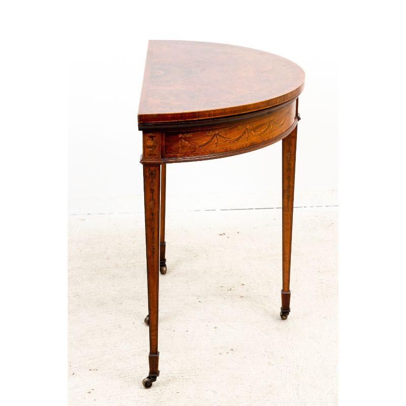 English Satinwood and Mahogany Demilune Card Table For Sale