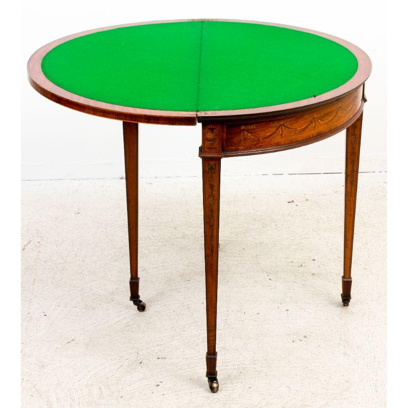 Satinwood and Mahogany Demilune Card Table For Sale 1