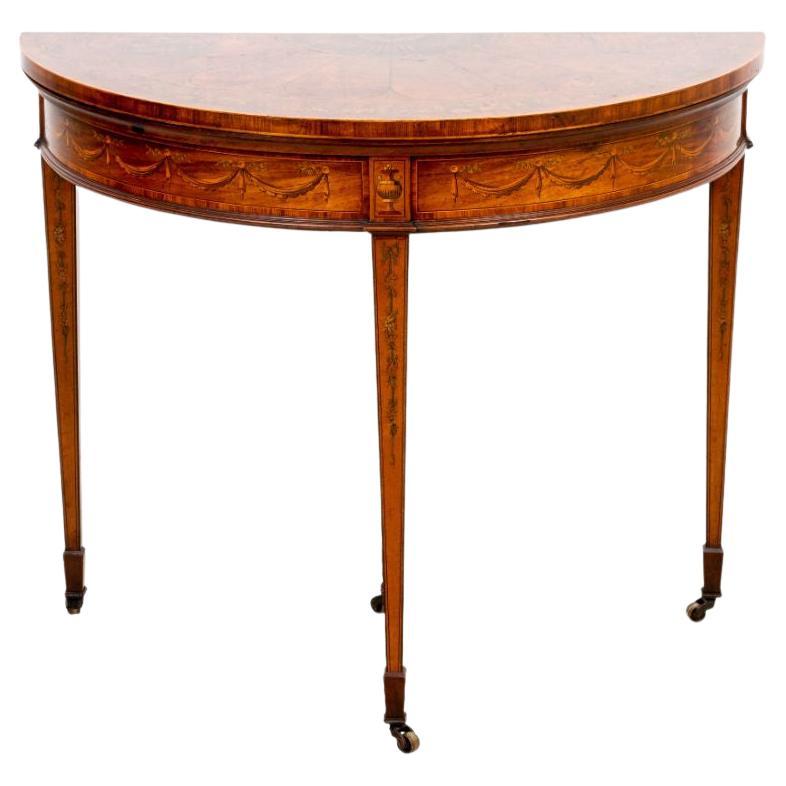 Satinwood and Mahogany Demilune Card Table For Sale