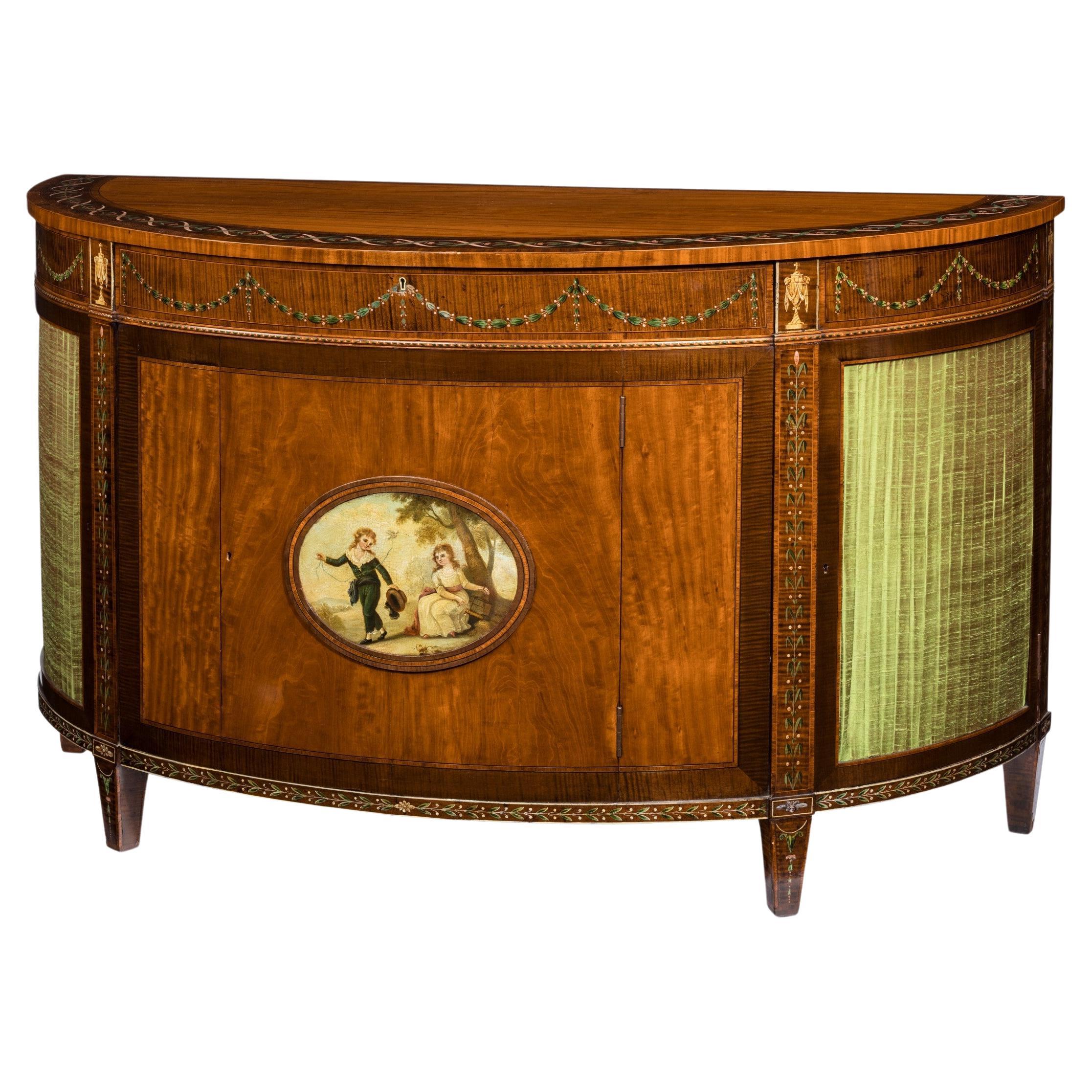 Satinwood antique demi-lune commode For Sale