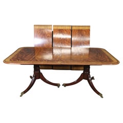 Satinwood Banded Flame Mahogany Sheraton Style Dining Table with 3 Leaves