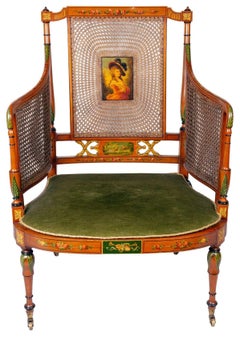 Satinwood Bergere Library Armchair, circa 1890