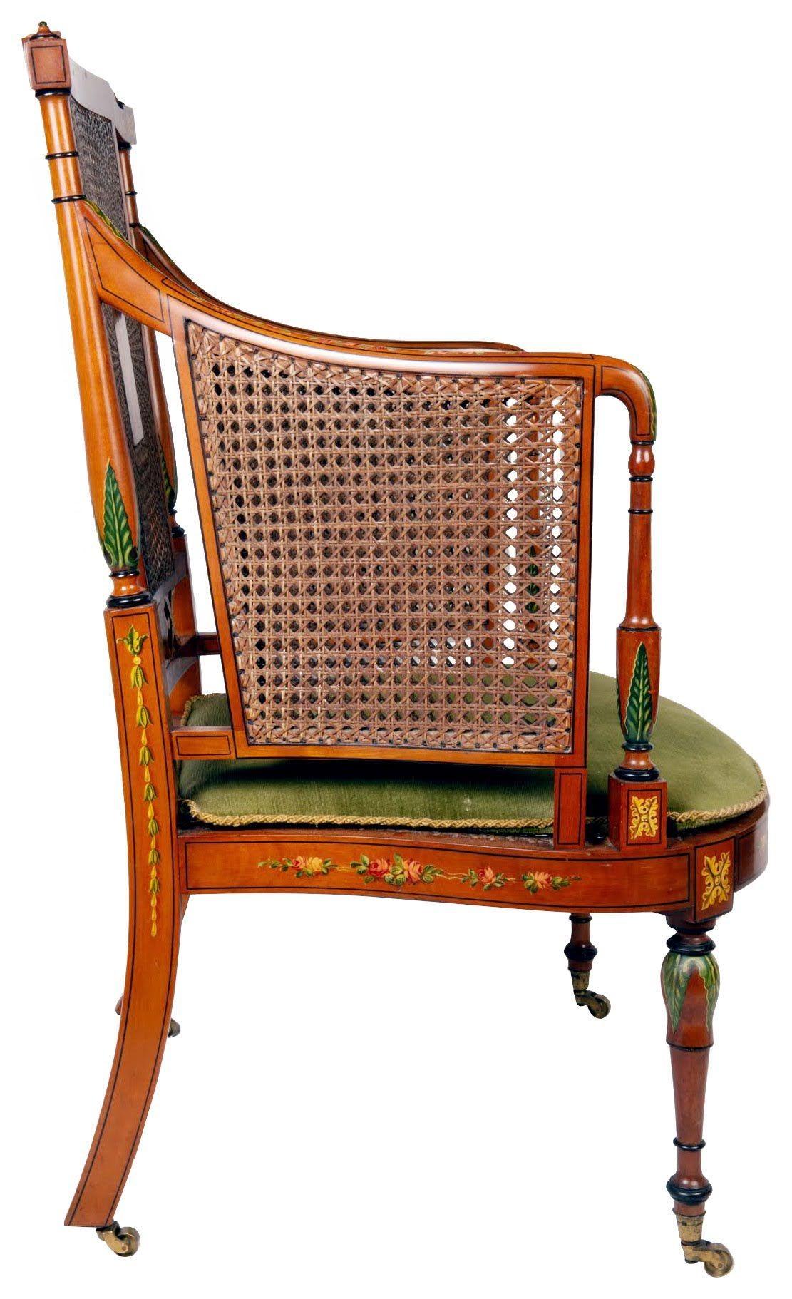 English Satinwood Bergere Library Armchair, circa 1890 For Sale