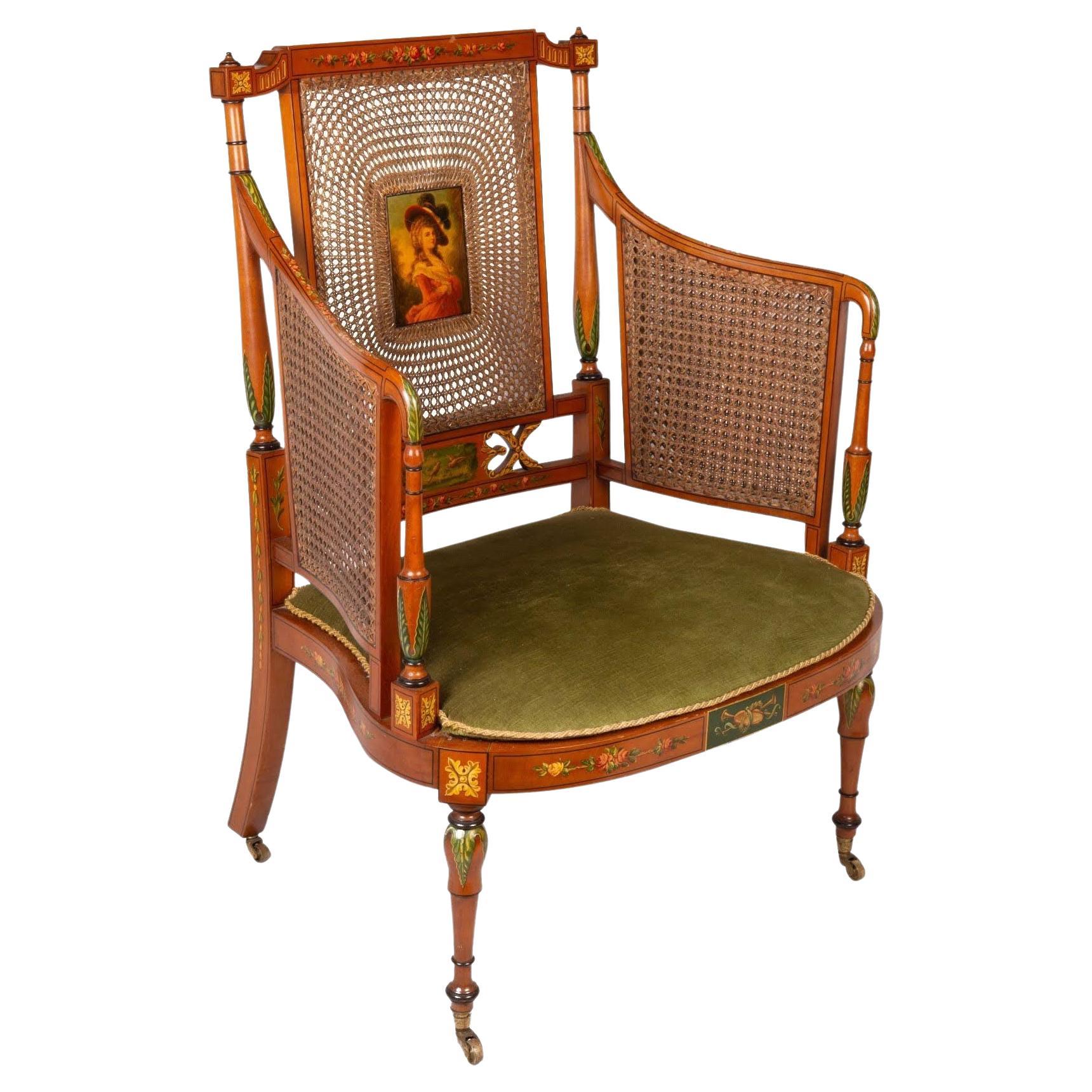 Satinwood Bergere Library Armchair, circa 1890