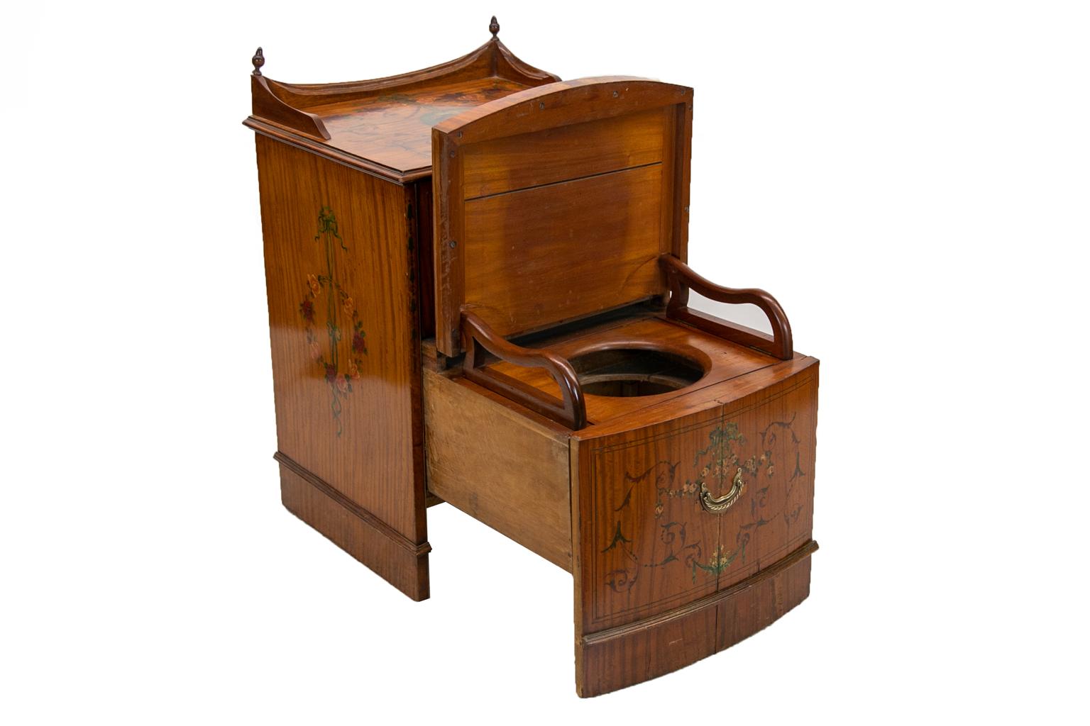 Mid-19th Century Satinwood Bow Front Painted Commode For Sale