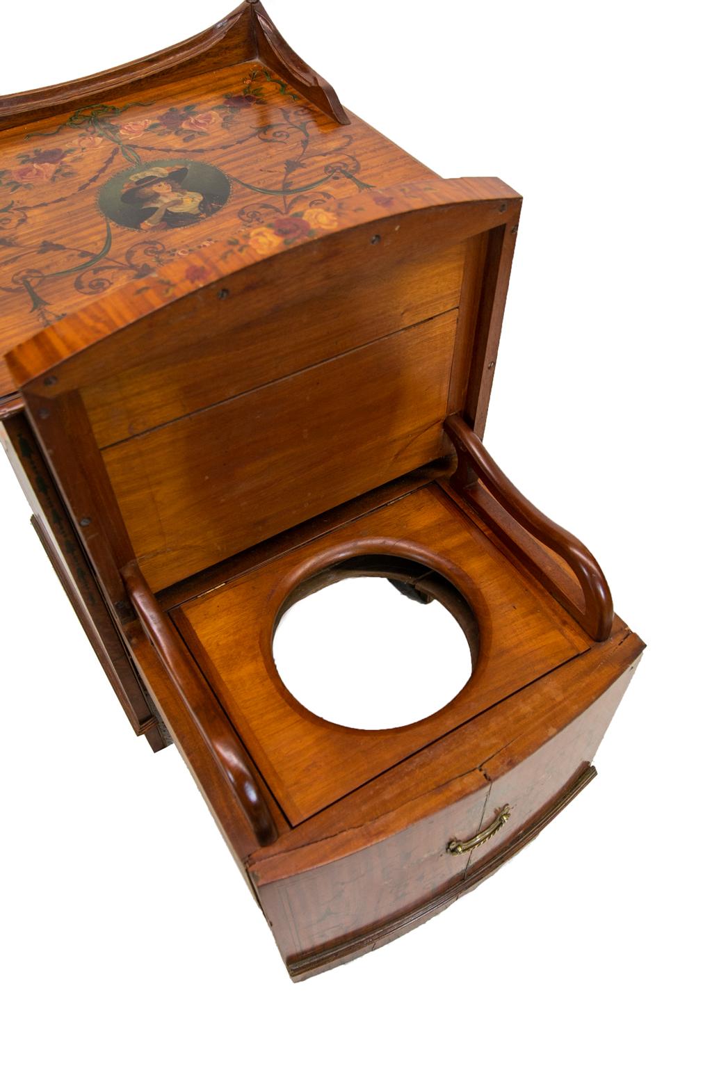 Satinwood Bow Front Painted Commode For Sale 1