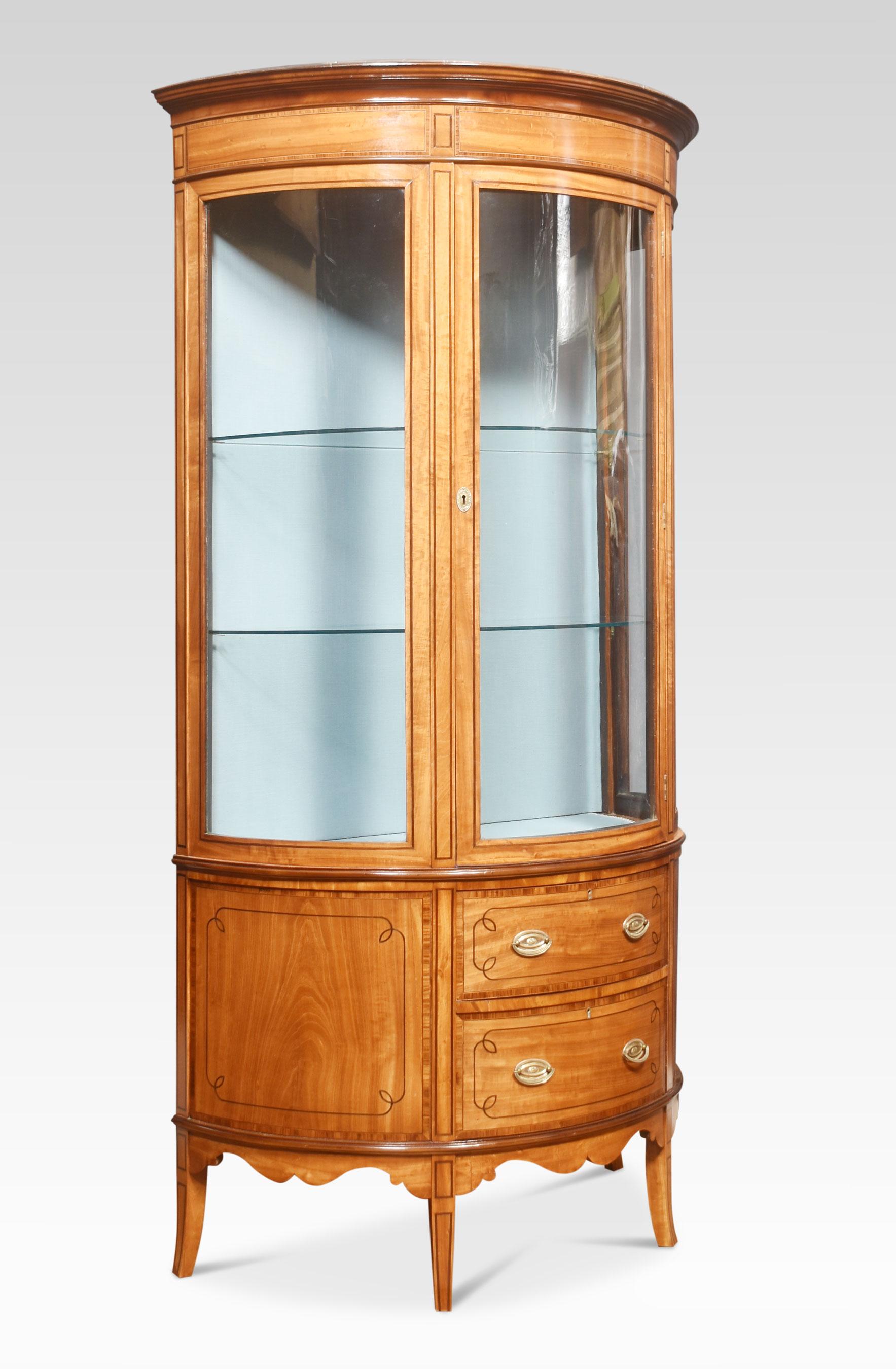 Satinwood Bowed Display Cabinet For Sale 1