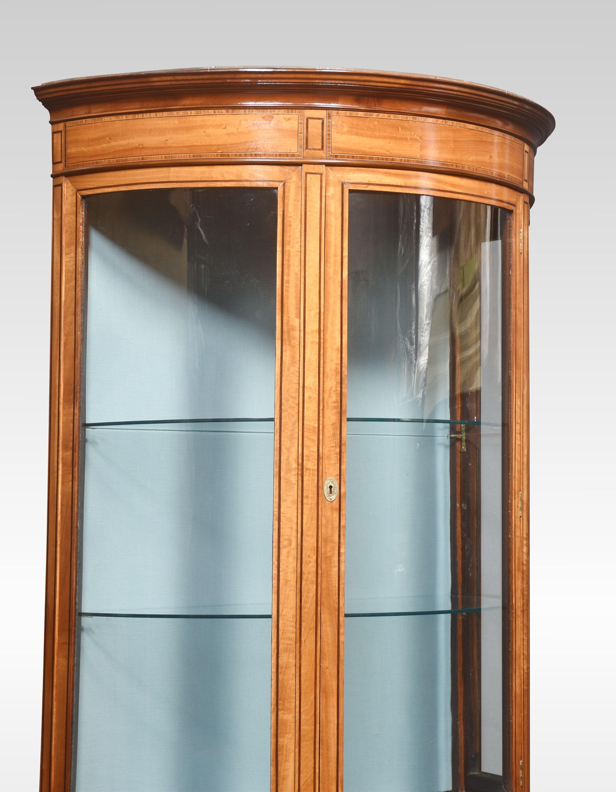 Satinwood Bowed Display Cabinet For Sale 3