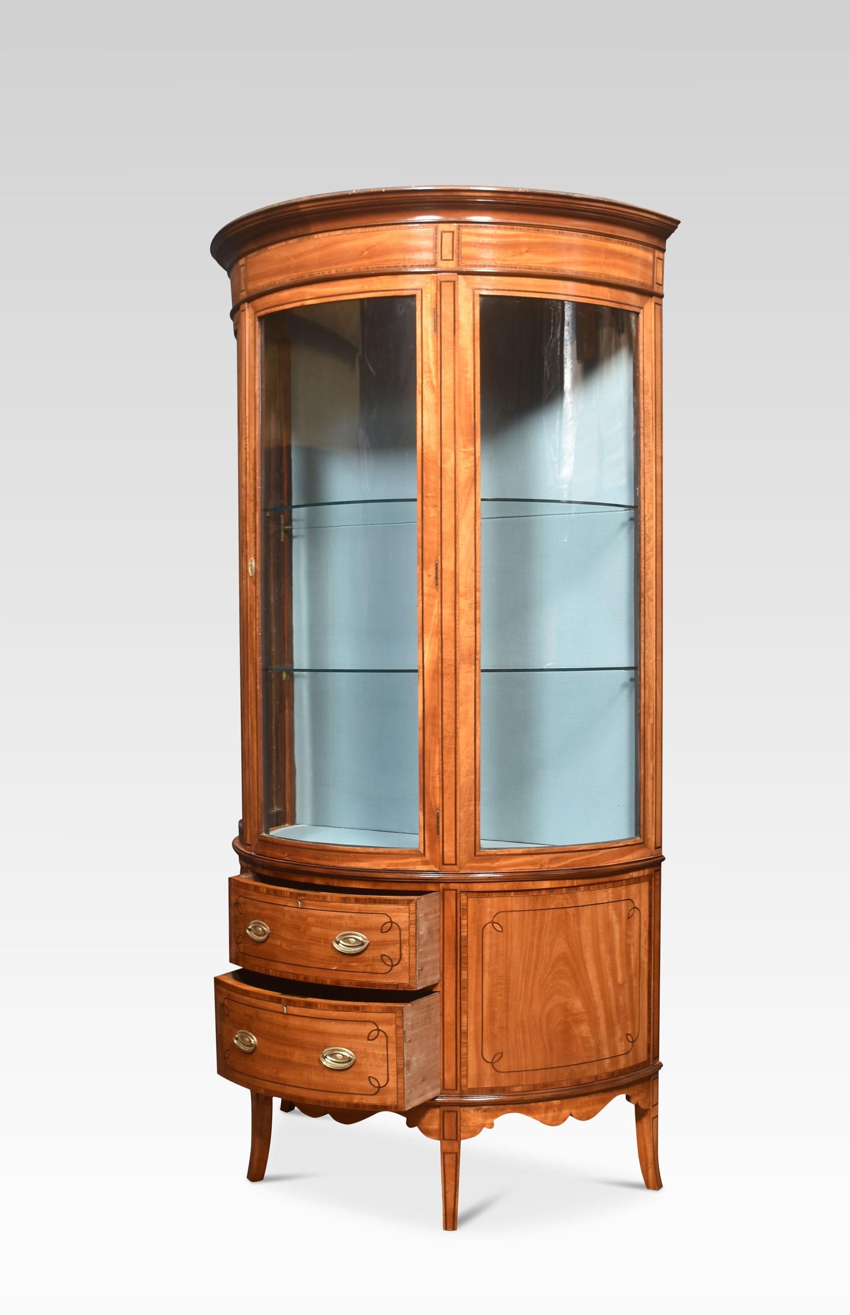 Satinwood Bowed Display Cabinet For Sale 4