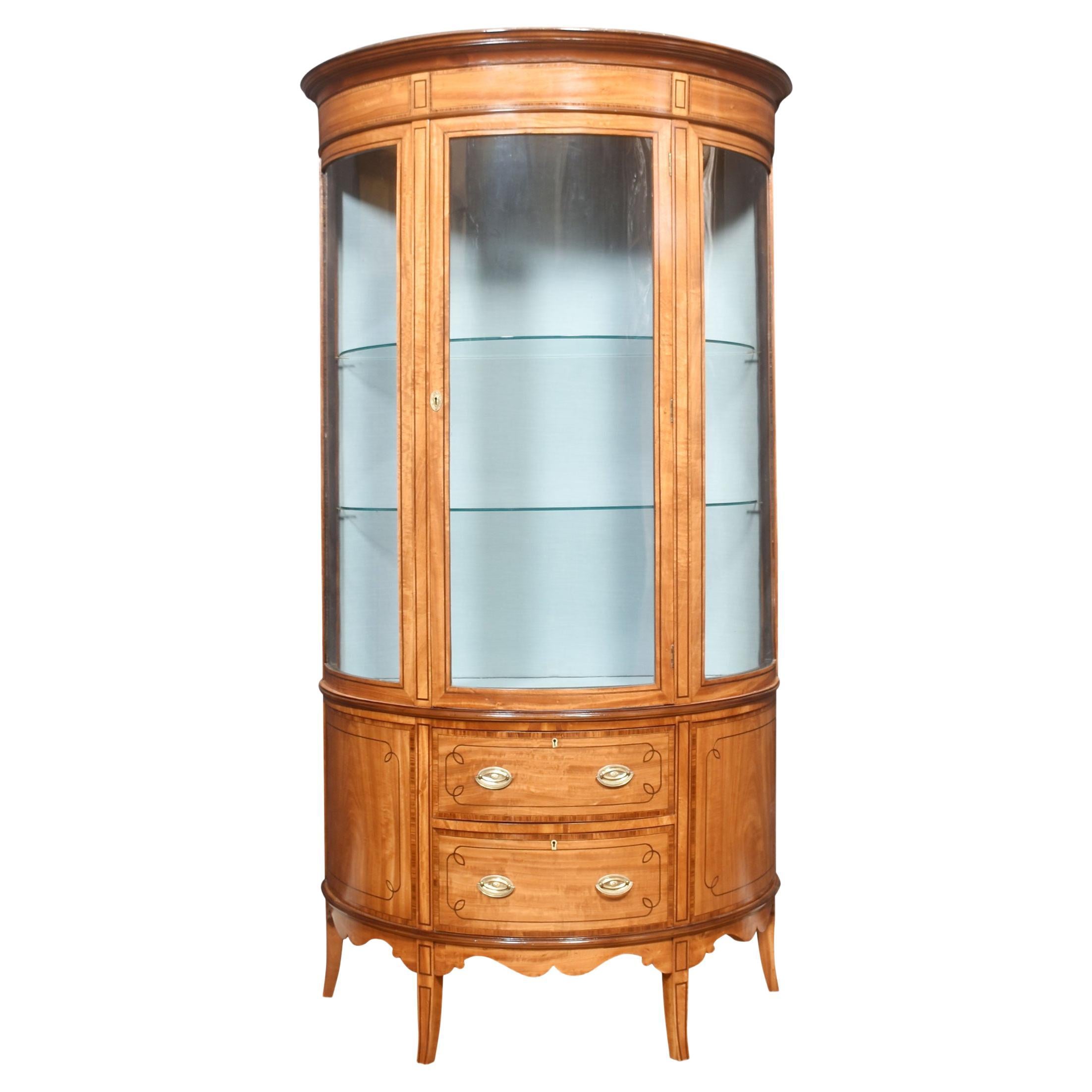 Satinwood Bowed Display Cabinet For Sale