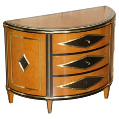 SATINWOOD & BRASS COLOMBO MOBILI ITALY DEMI LUNE SiDEBOARD CHEST OF DRAWERS