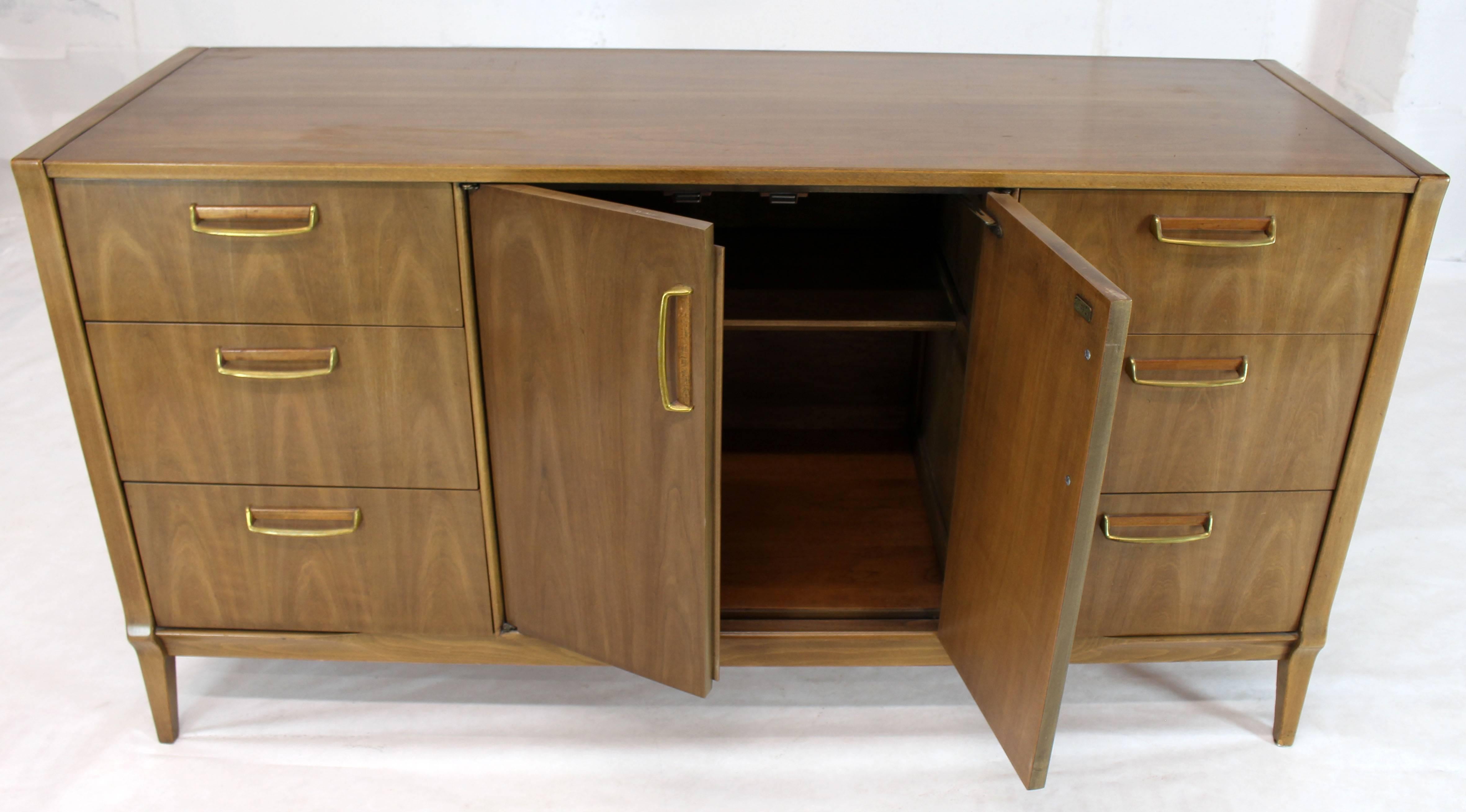 Mid-Century Modern Satinwood Brass Pulls Dresser Credenza For Sale