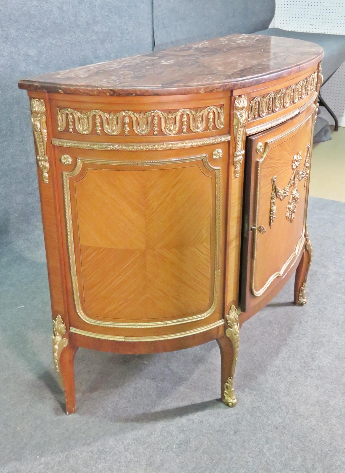 Satinwood Bronze Mounted French Louis XV Marble Top Commode, Circa 1920 For Sale 1