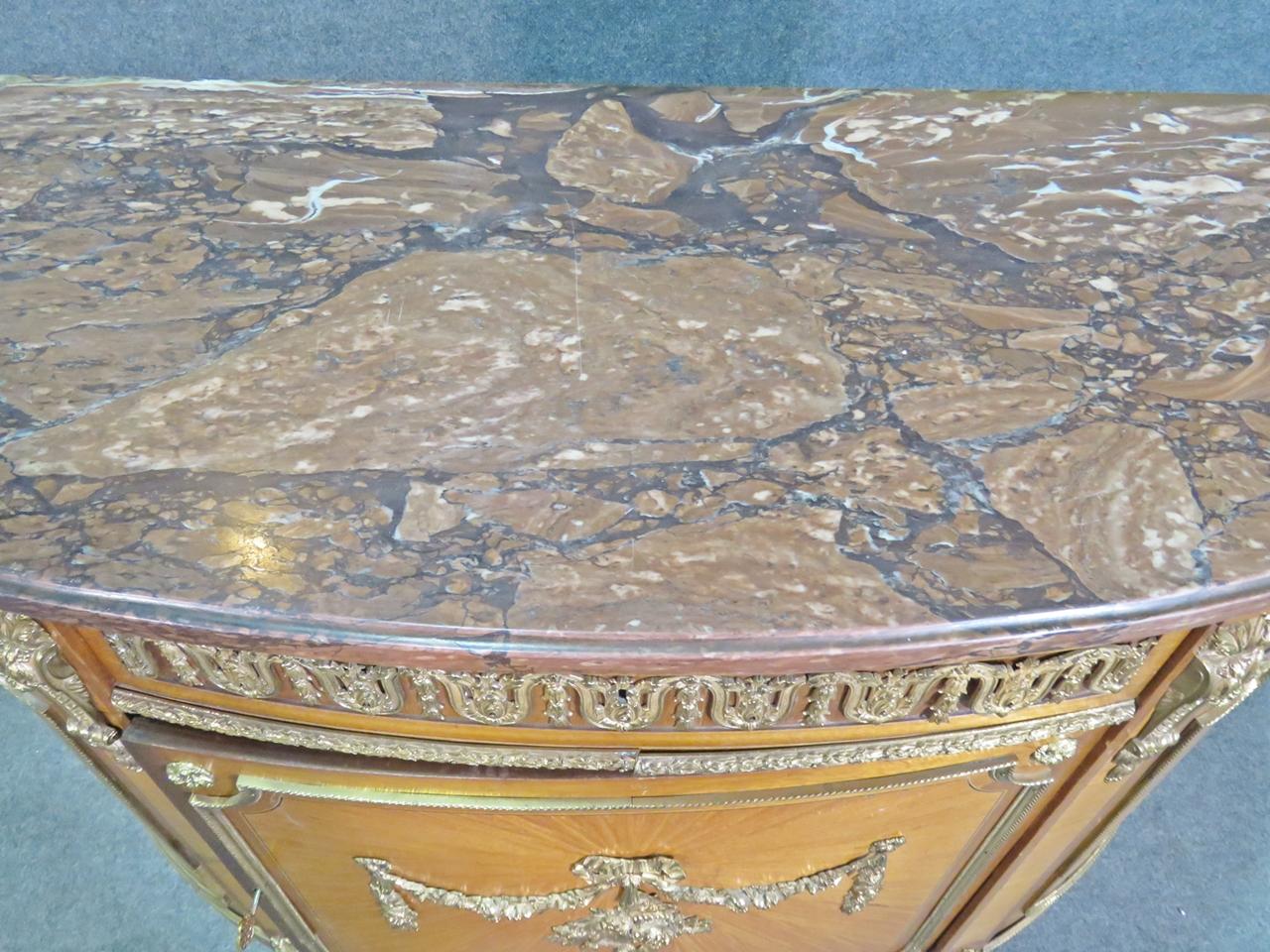Satinwood Bronze Mounted French Louis XV Marble Top Commode, Circa 1920 For Sale 3
