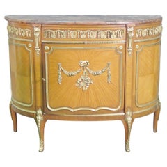 Satinwood Bronze Mounted French Louis XV Marble Top Commode, Circa 1920