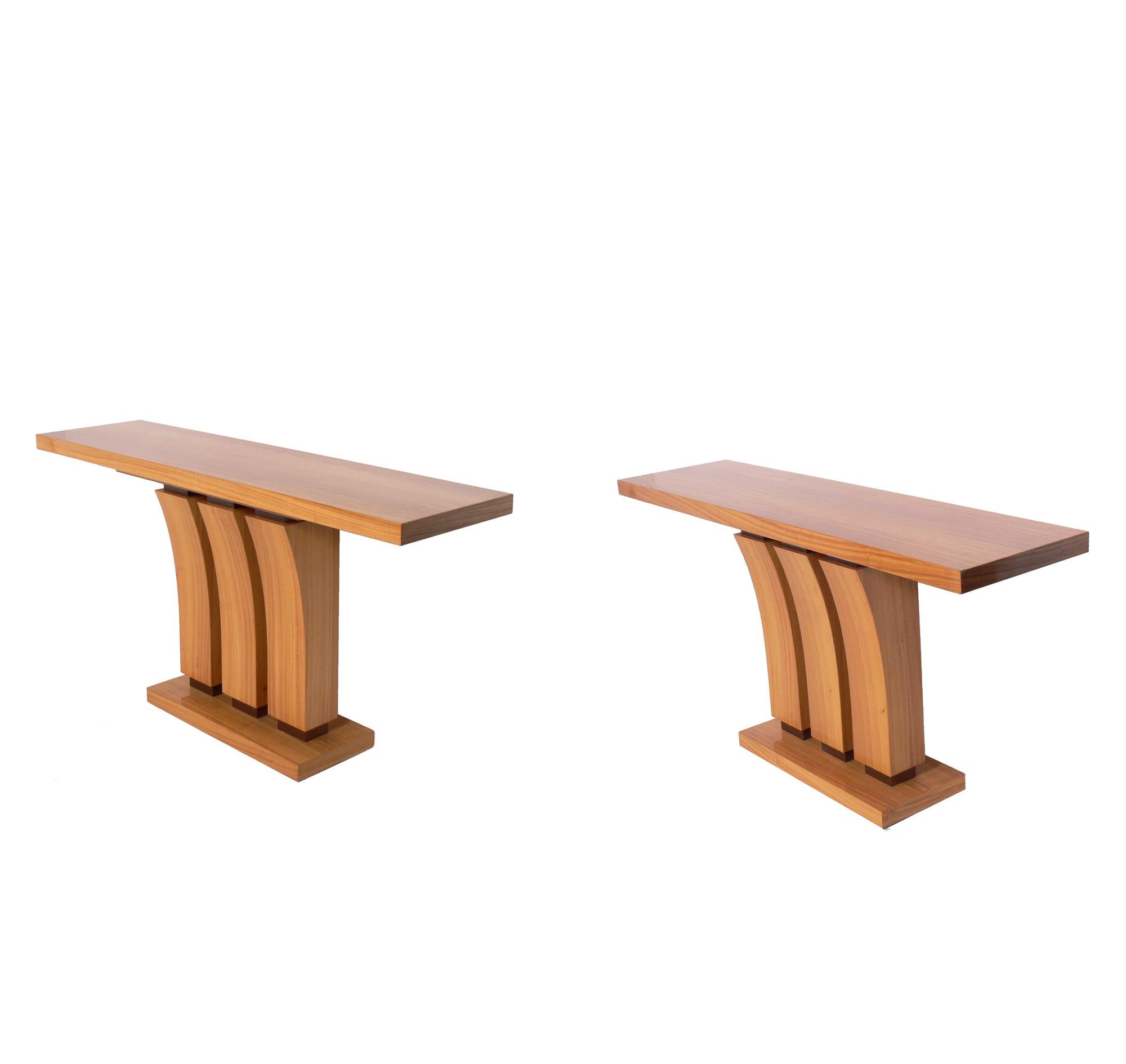 American Satinwood Console Table, Pair Available For Sale