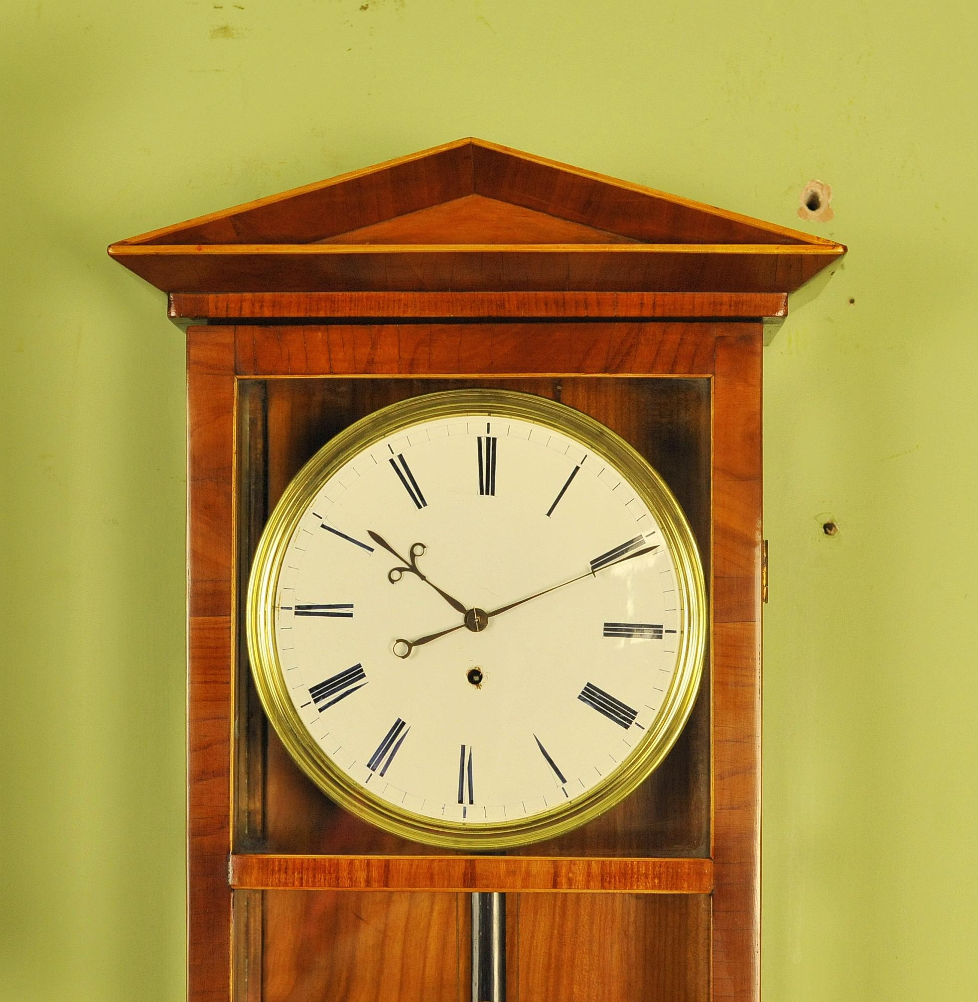 Biedermeier Satinwood Dachluhr Vienna Regulator Wall Clock For Sale